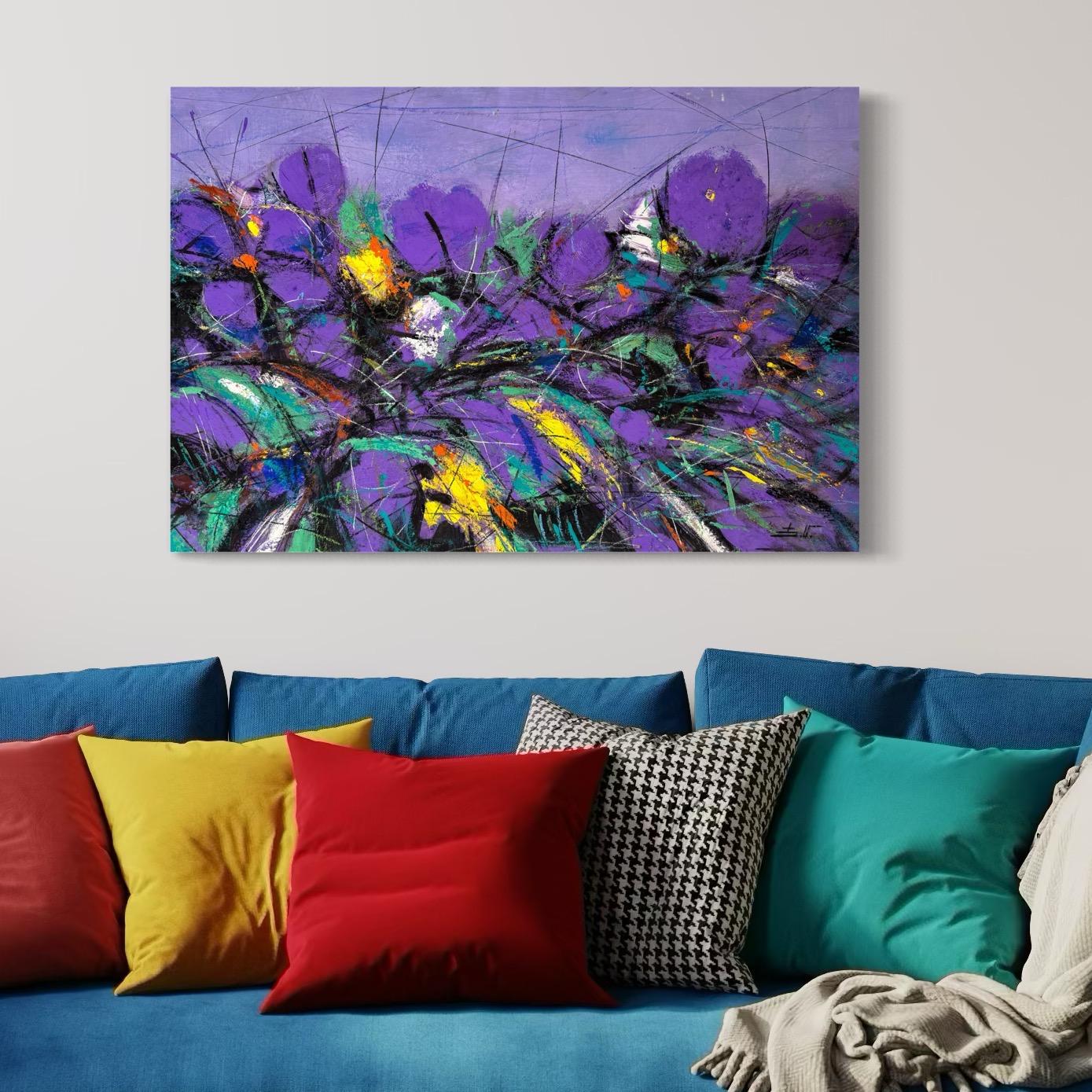 Fiori di orchidea mistica Impressionismo Pittura ad olio originale pronta da appendere in vendita 1