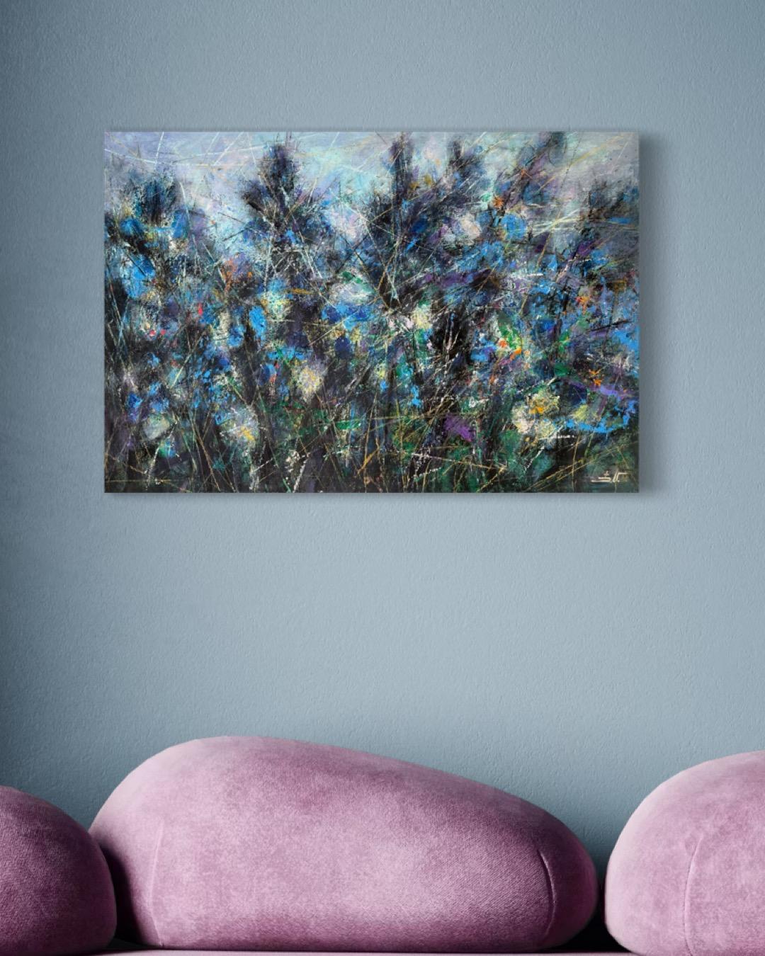 Fiori viola Reverie Impressionismo Pittura ad olio originale pronta da appendere in vendita 1