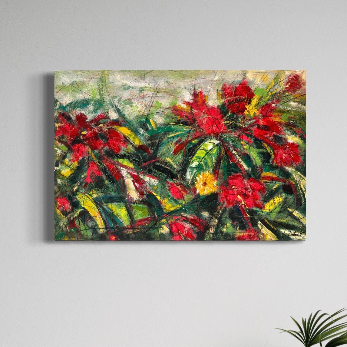 Fiori di rubino Impressionismo Pittura ad olio originale pronta da appendere - Landscape Painting Marrone di Eduard Matevosyan