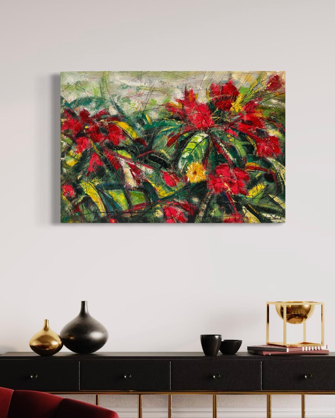 Fiori di rubino Impressionismo Pittura ad olio originale pronta da appendere in vendita 1