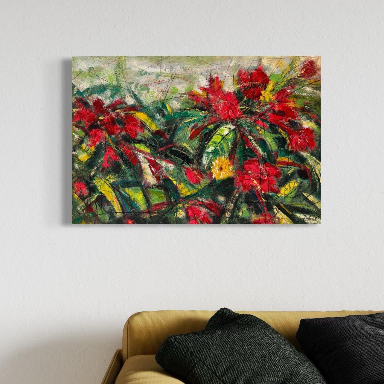 Fiori di rubino Impressionismo Pittura ad olio originale pronta da appendere in vendita 2