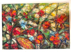 Scarlet Flowers Impressionism Original oil Painting Ready to Hang