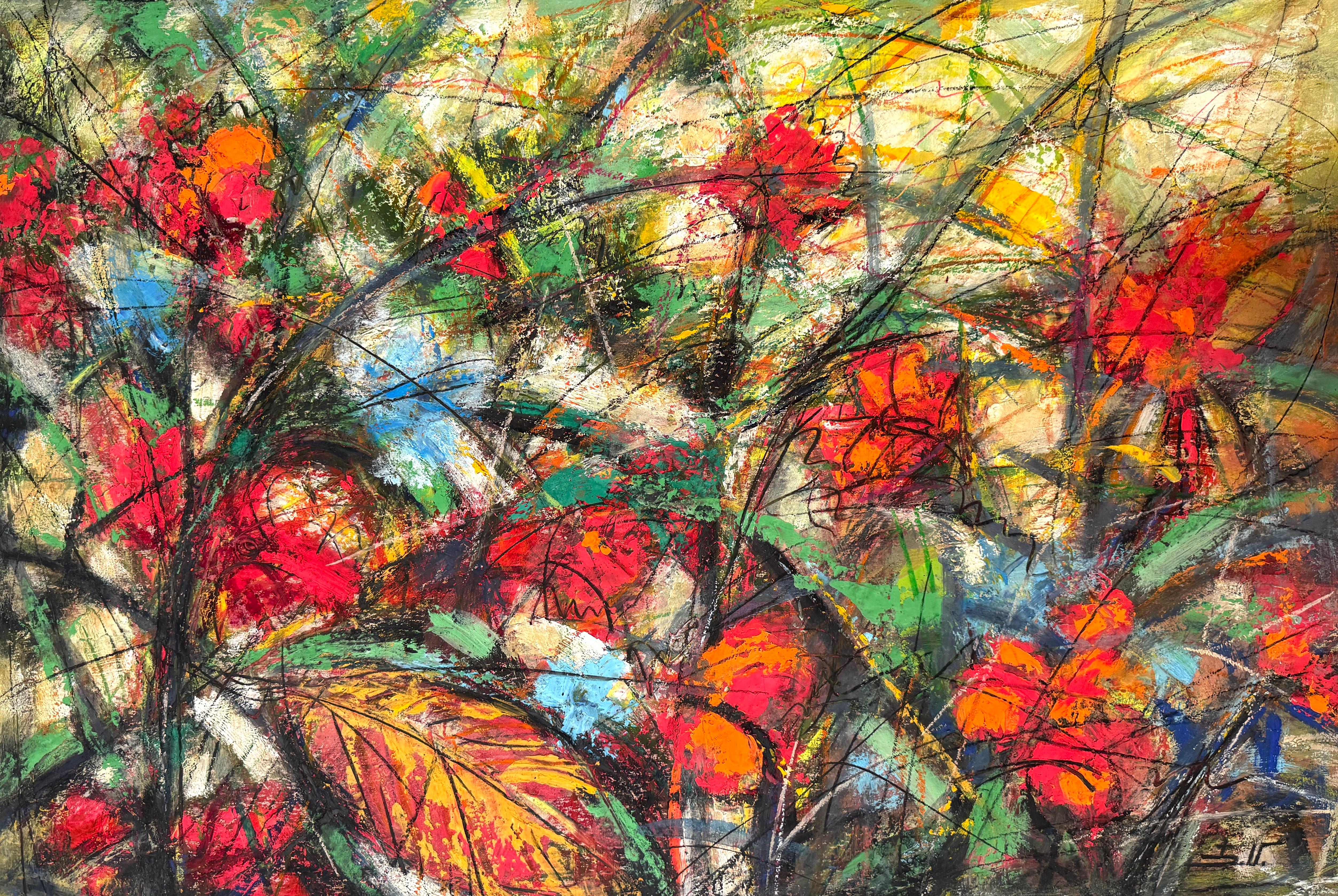 Eduard Matevosyan Landscape Painting - Scarlet Flowers Impressionism Original oil Painting Ready to Hang