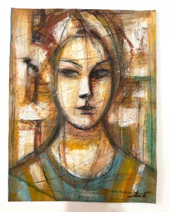 Silvia Ritratto Diptych Fine Arts Pittura ad olio originale unica nel suo genere