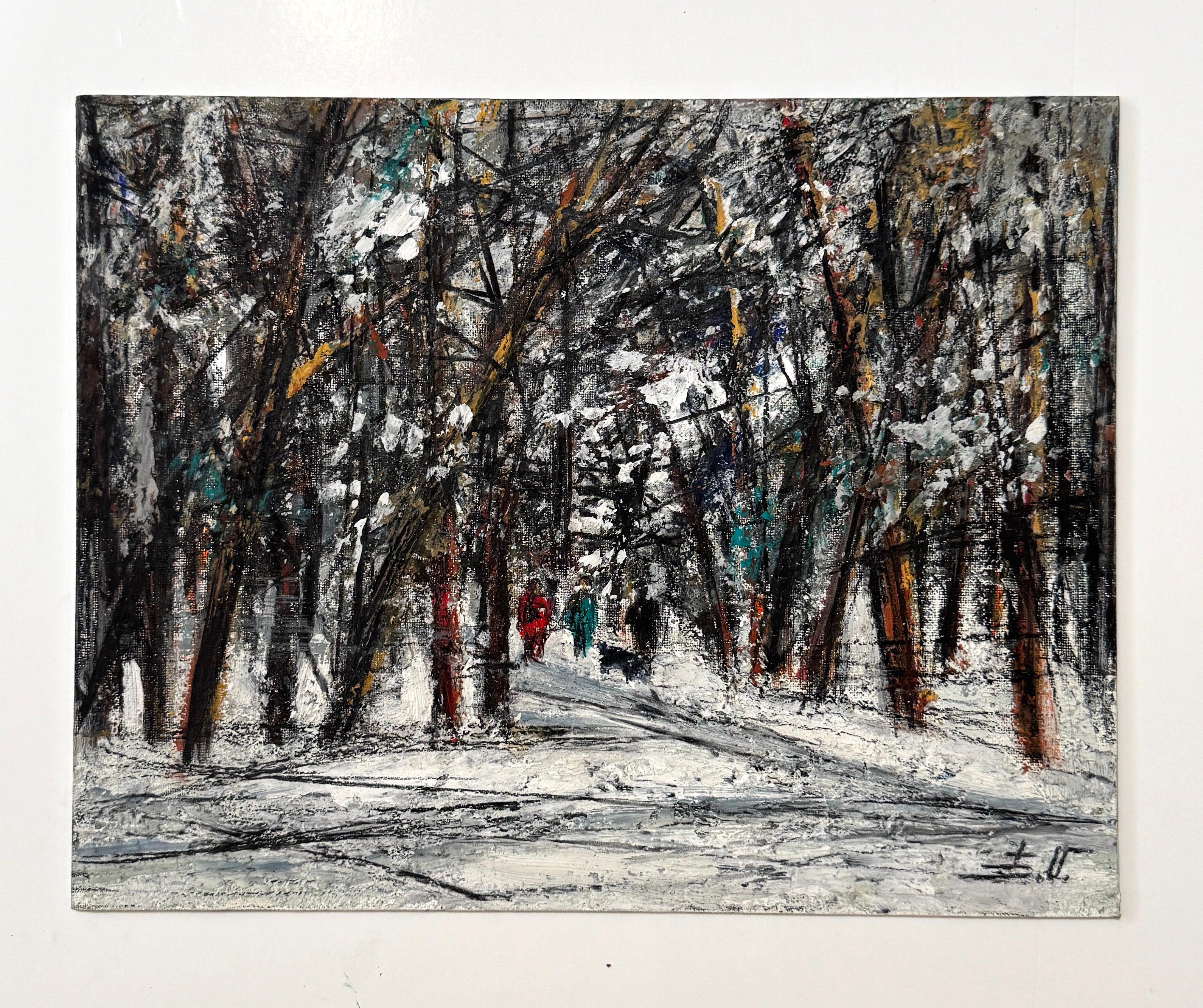 Árboles nevados Paisaje Impresionismo Pintura al óleo original Única - Painting de Eduard Matevosyan