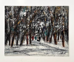 Snowy Trees Landscape Impressionism Original oil Painting One of a Kind