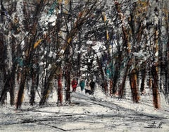 Snowy Trees Landscape Impressionism Original oil Painting One of a Kind