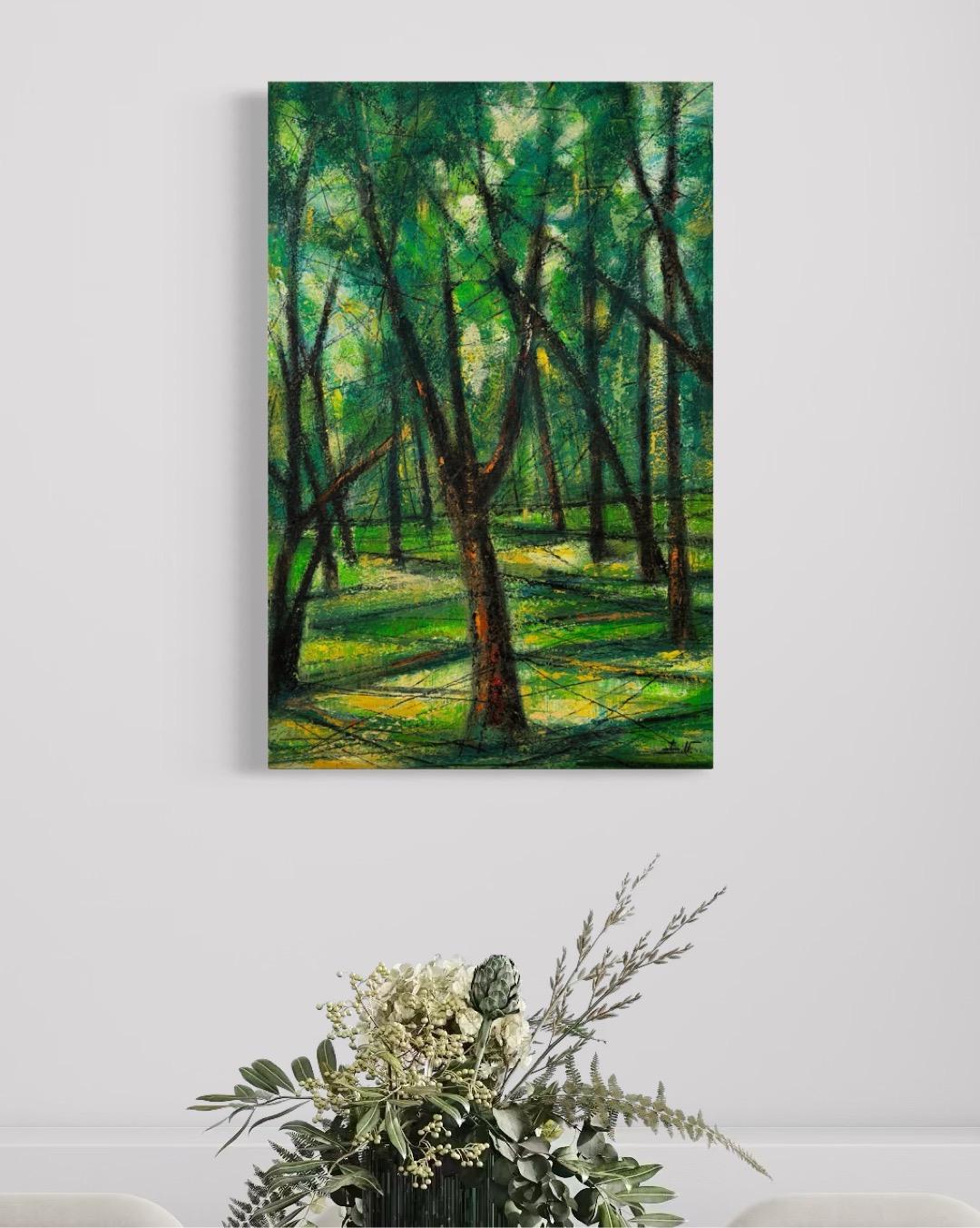 Paisaje de la arboleda de verano Impresionismo Pintura al óleo original Lista para colgar - Painting Impresionista de Eduard Matevosyan