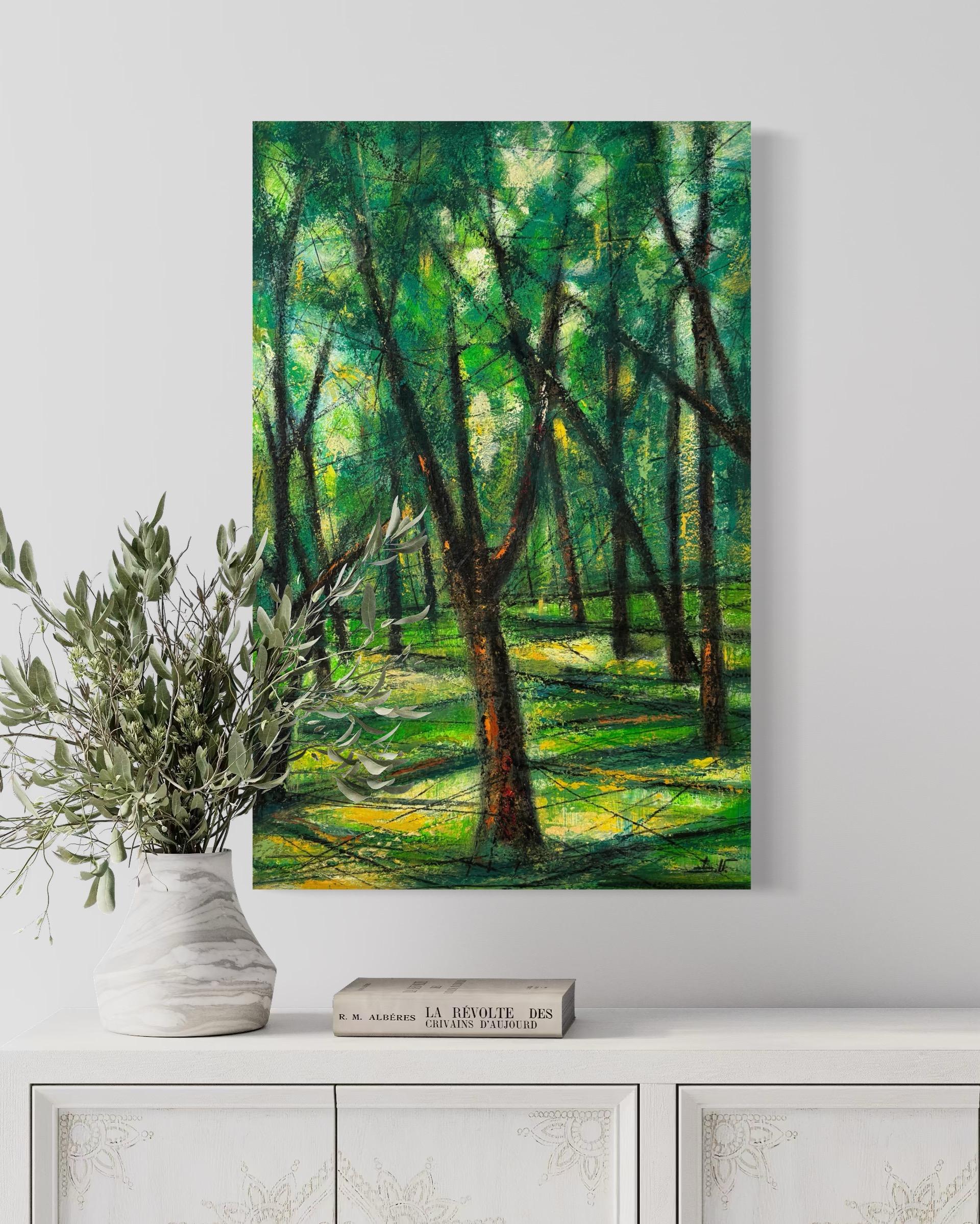 Paisaje de la arboleda de verano Impresionismo Pintura al óleo original Lista para colgar en venta 1