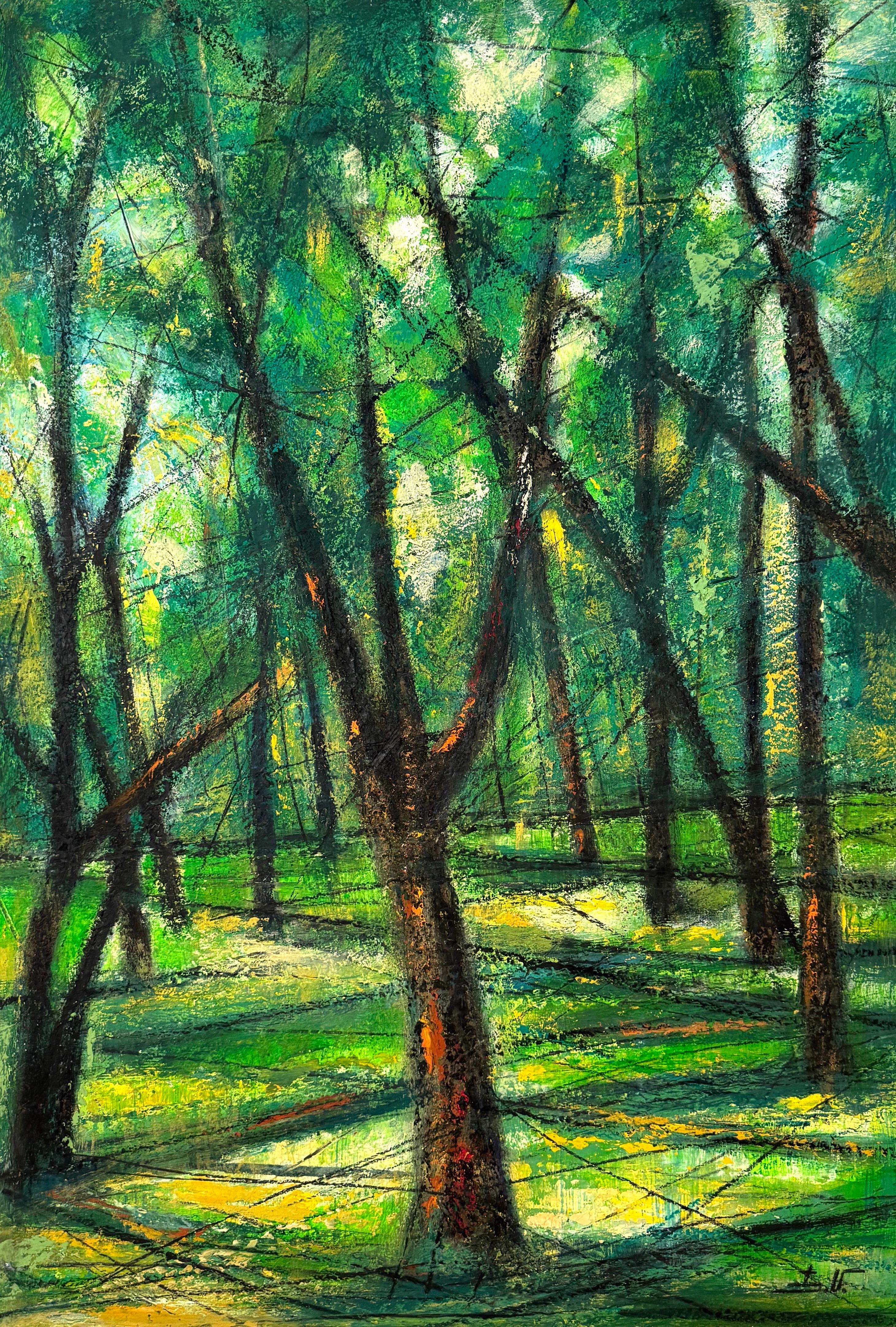 Landscape Painting de Eduard Matevosyan - Paisaje de la arboleda de verano Impresionismo Pintura al óleo original Lista para colgar