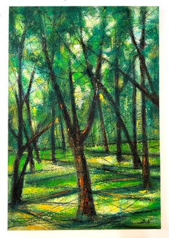 Sommer Bäume Landschaft Impressionismus Original Ölgemälde bereit zum Hängen, Sommer Bäume