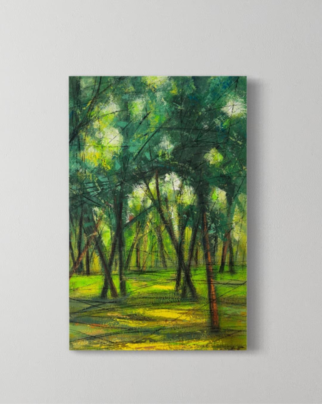 Alberi d'estate Paesaggio Impressionismo Pittura ad olio originale pronta da appendere - Landscape Painting Nero di Eduard Matevosyan