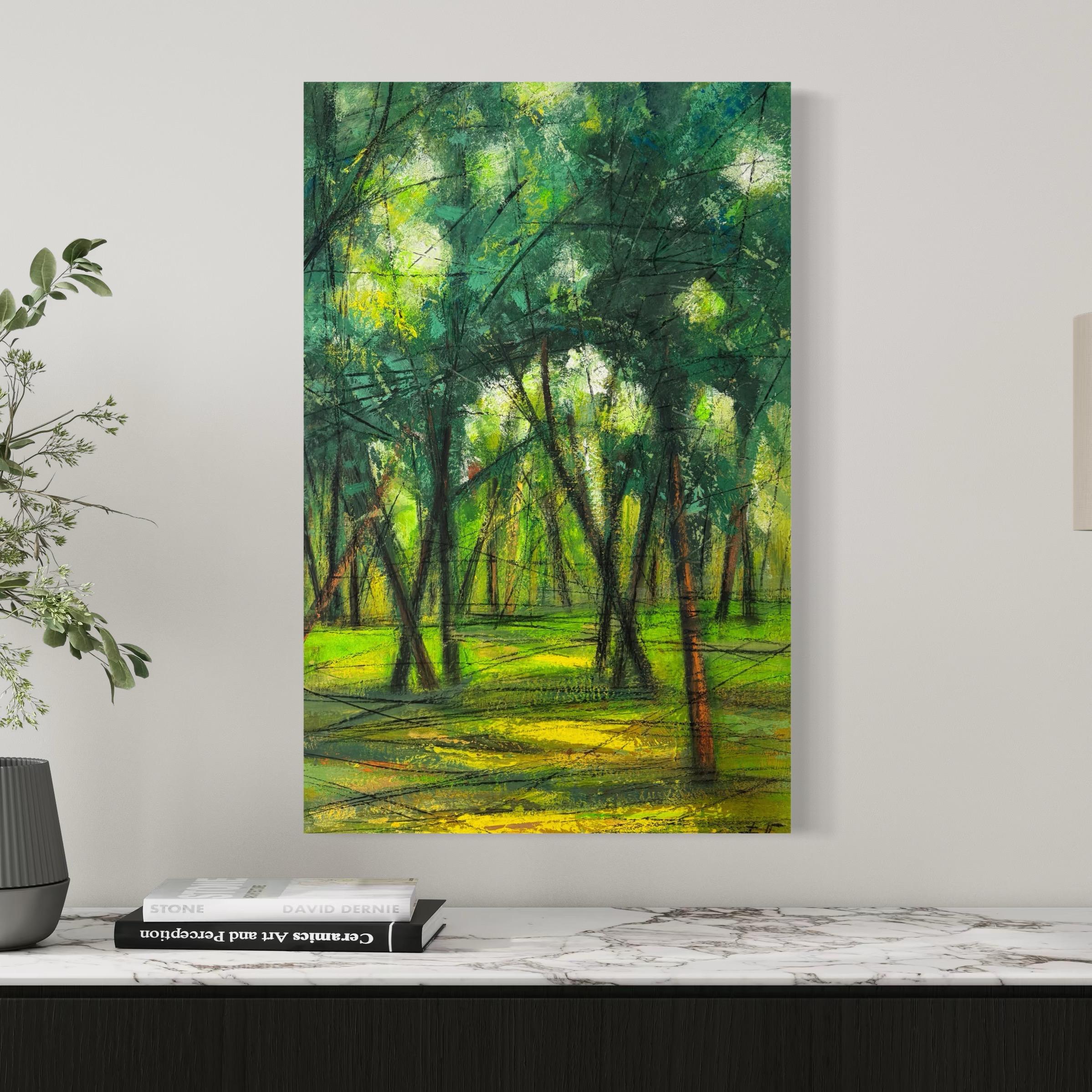 Alberi d'estate Paesaggio Impressionismo Pittura ad olio originale pronta da appendere in vendita 1