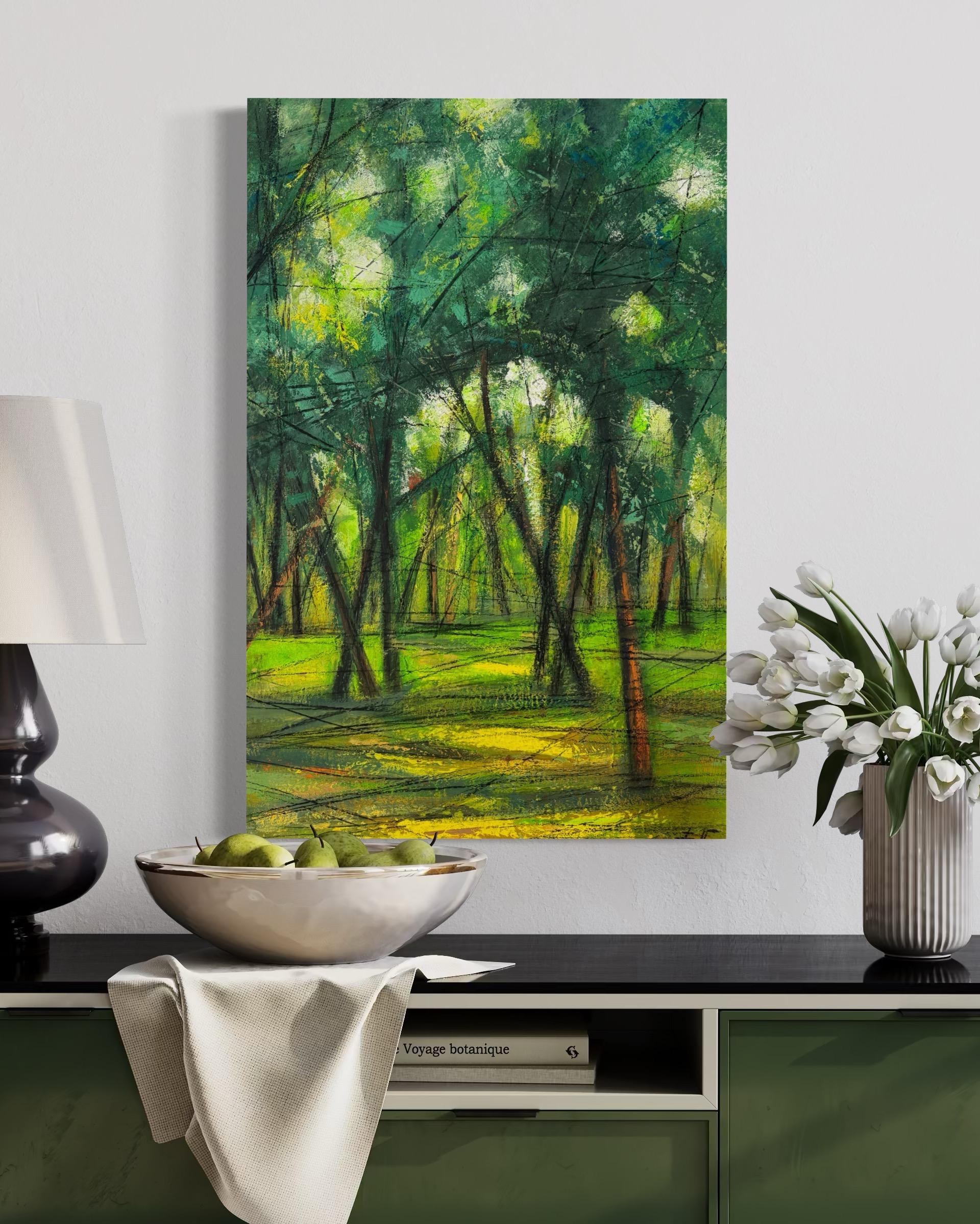Alberi d'estate Paesaggio Impressionismo Pittura ad olio originale pronta da appendere in vendita 2