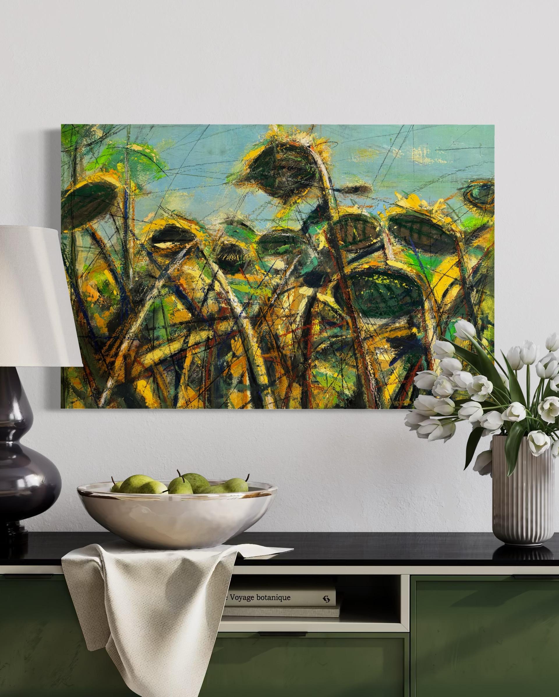 Girasoles Impresionismo Floral Pintura al Óleo Original Lista para Colgar - Painting Impresionista de Eduard Matevosyan