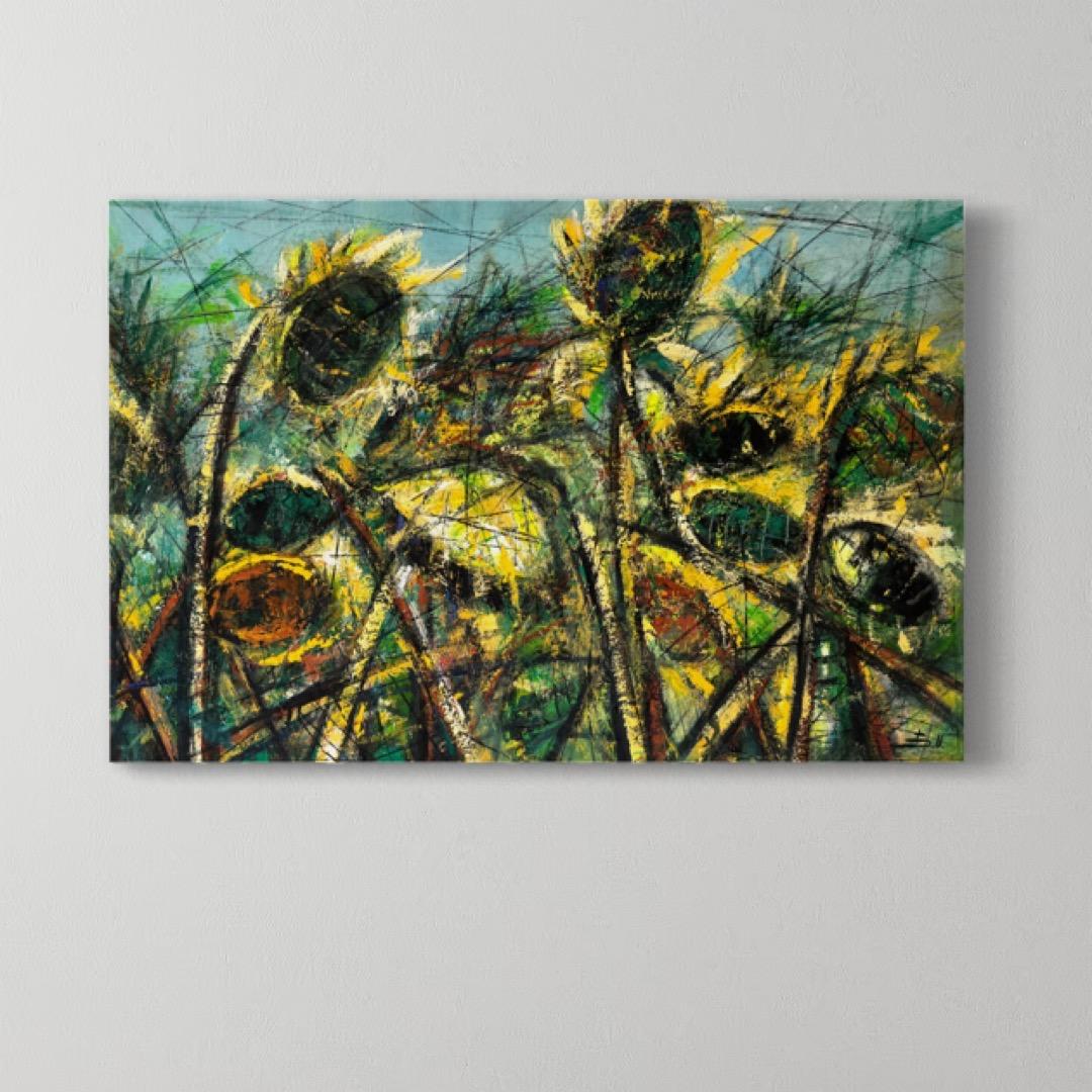 Sunflowers Floral Impressionism Original oil Painting Ready to Hang For Sale 1
