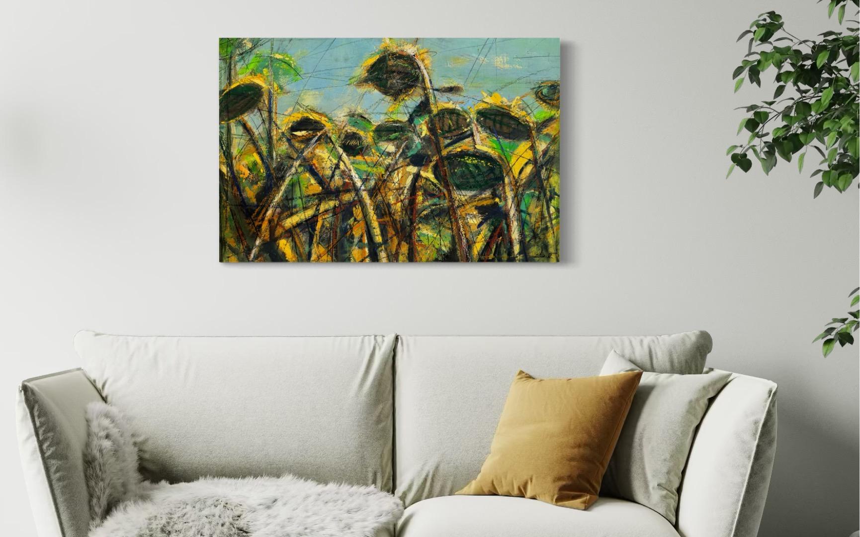Girasoles Impresionismo Floral Pintura al Óleo Original Lista para Colgar - Landscape Painting Marrón de Eduard Matevosyan