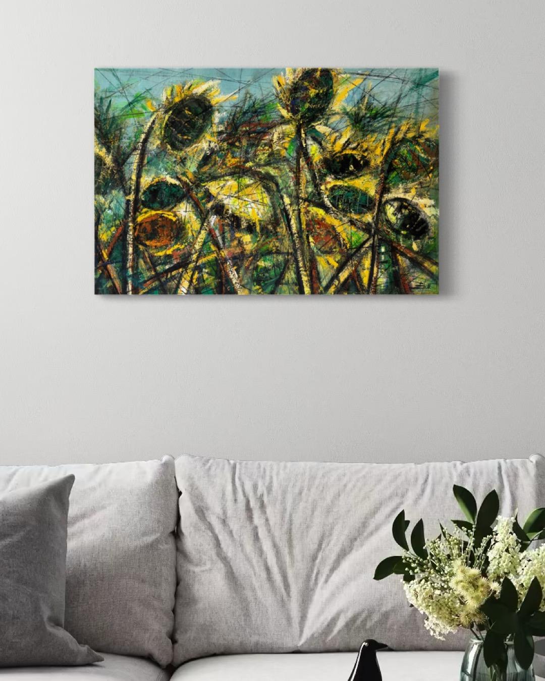 Sunflowers Floral Impressionism Original oil Painting Ready to Hang For Sale 2