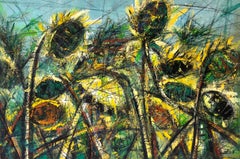 Peinture à l'huile d'origine impressionniste fleurie tournesols prête à accrocher