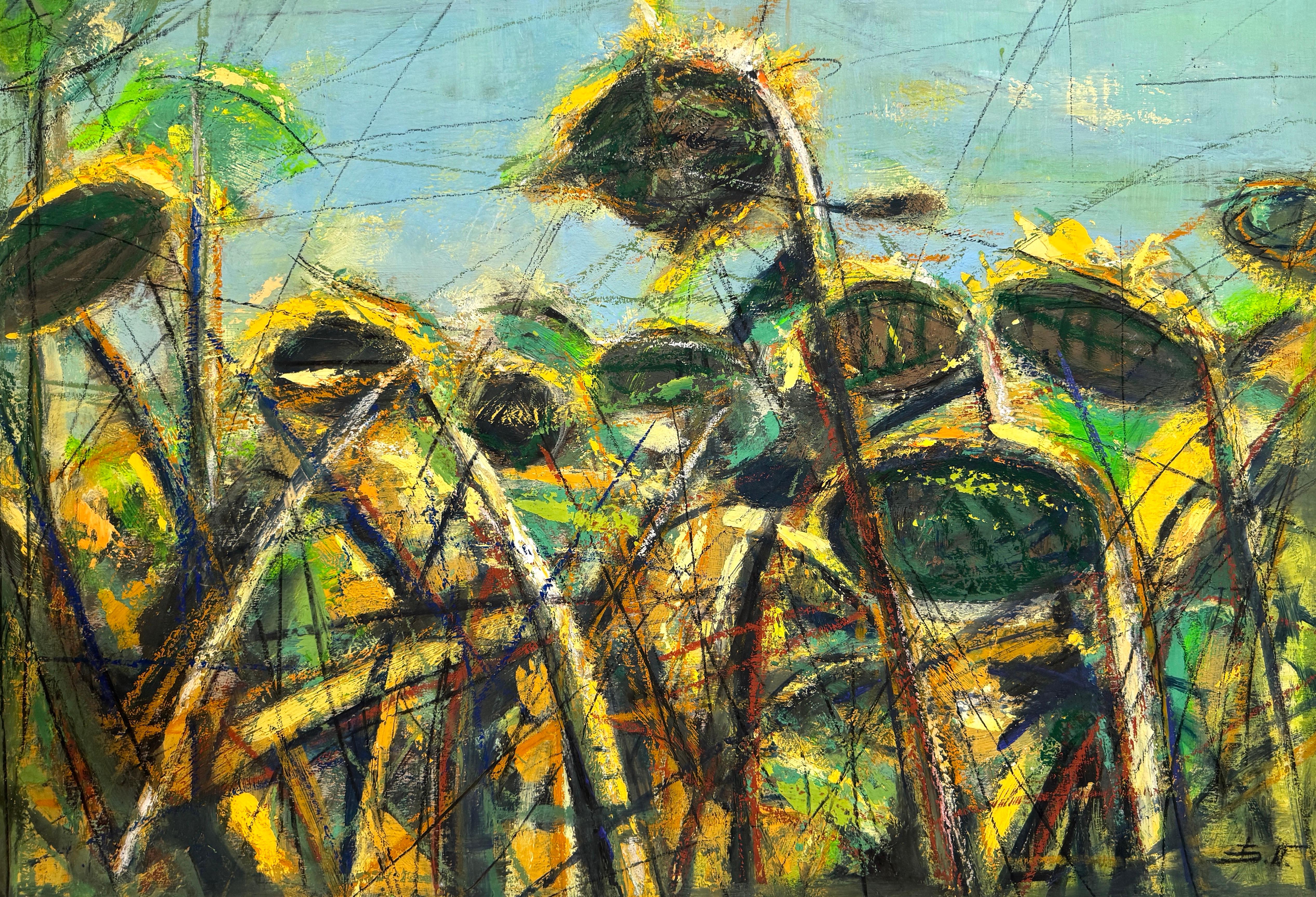 Landscape Painting de Eduard Matevosyan - Girasoles Impresionismo Floral Pintura al Óleo Original Lista para Colgar