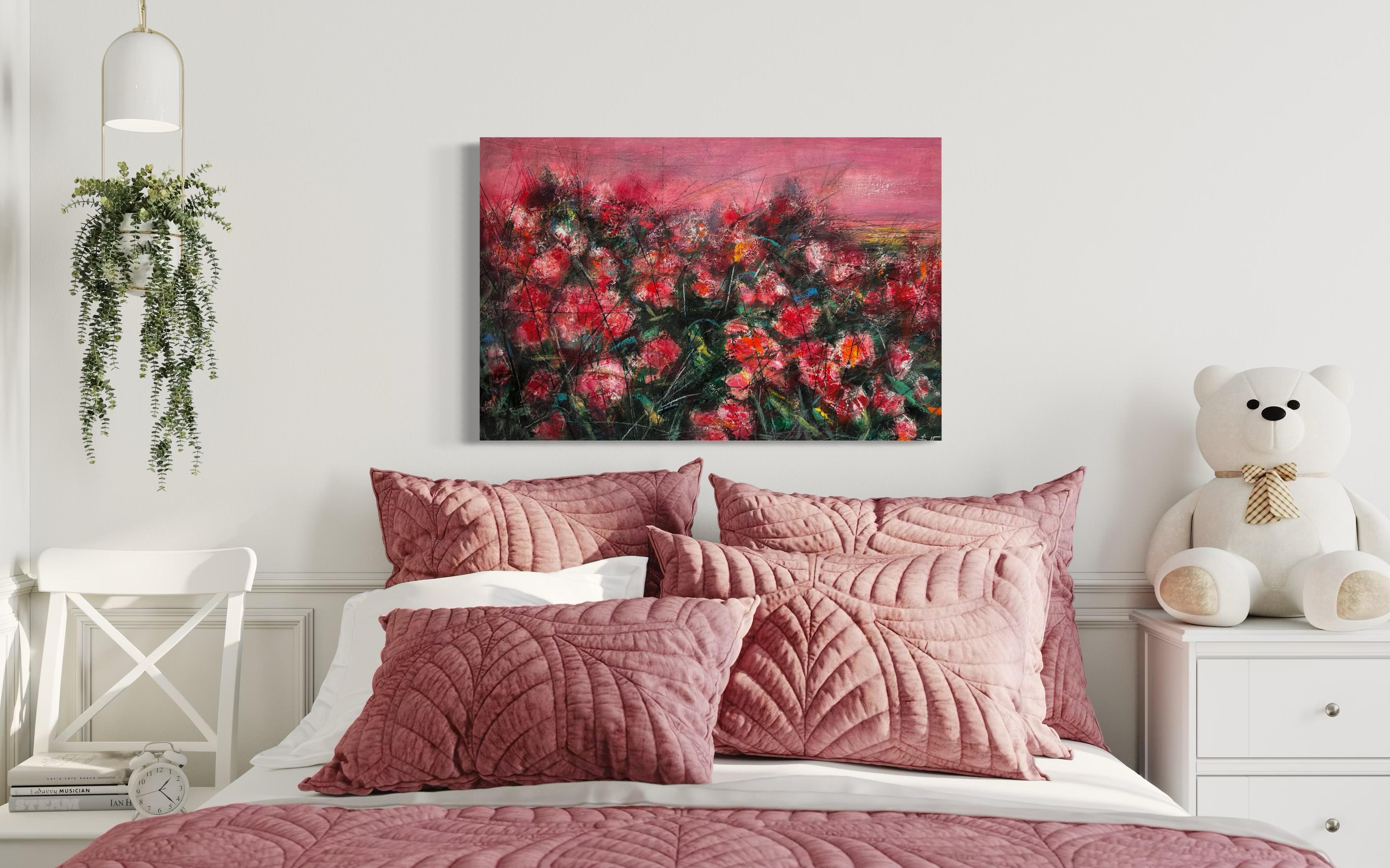Rosa di velluto Impressionismo floreale Pittura ad olio originale pronta da appendere in vendita 1