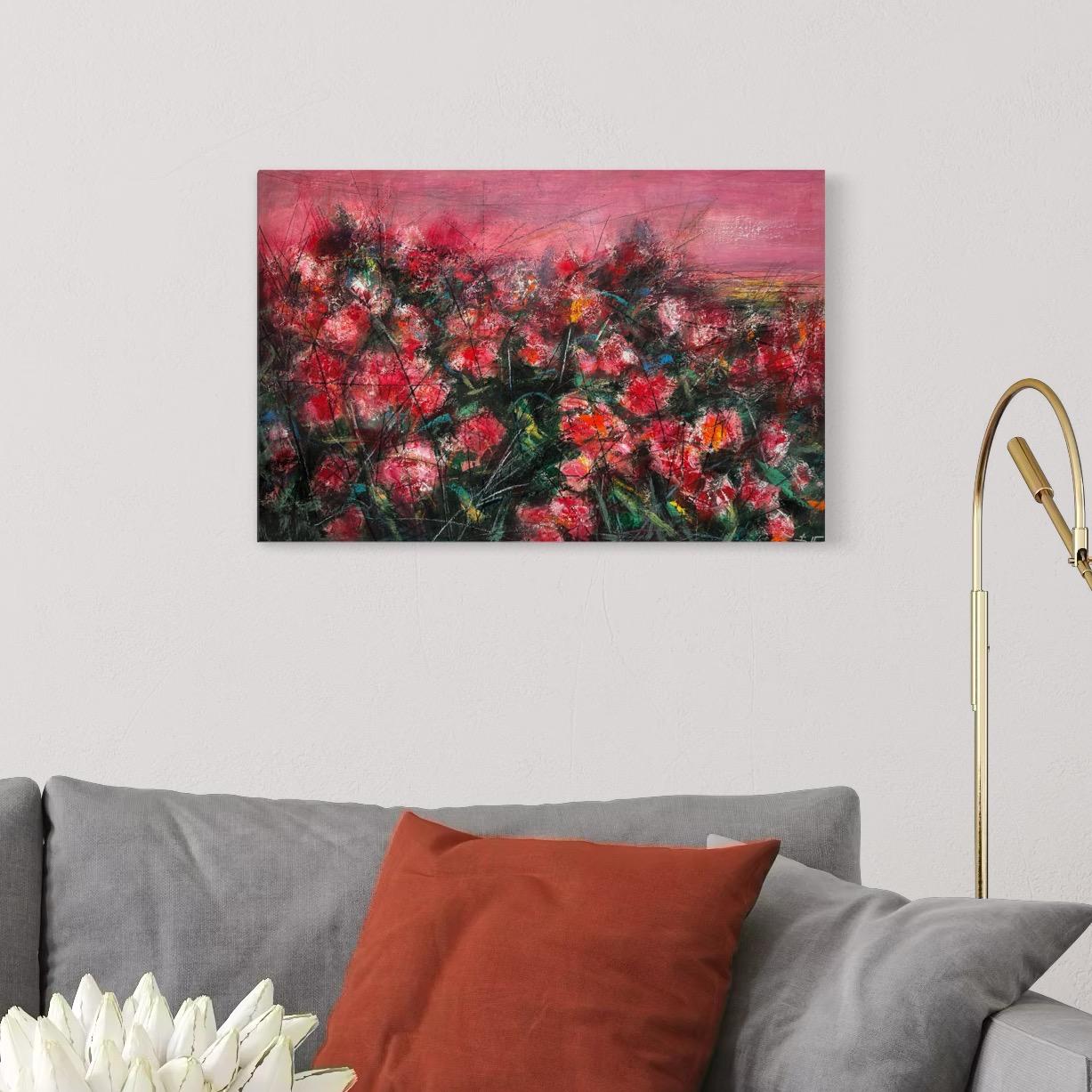 Rosa di velluto Impressionismo floreale Pittura ad olio originale pronta da appendere in vendita 2