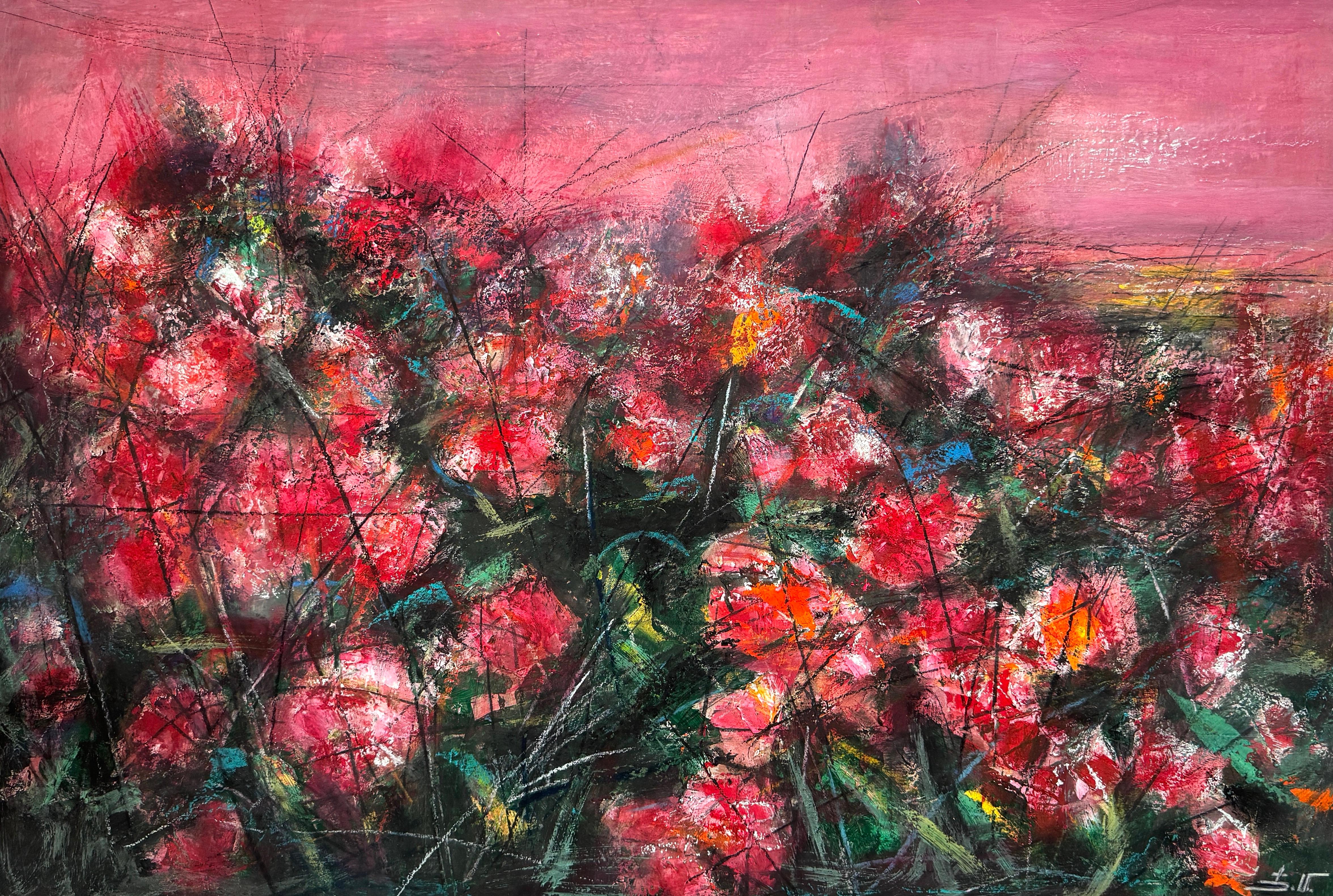 Landscape Painting di Eduard Matevosyan - Rosa di velluto Impressionismo floreale Pittura ad olio originale pronta da appendere