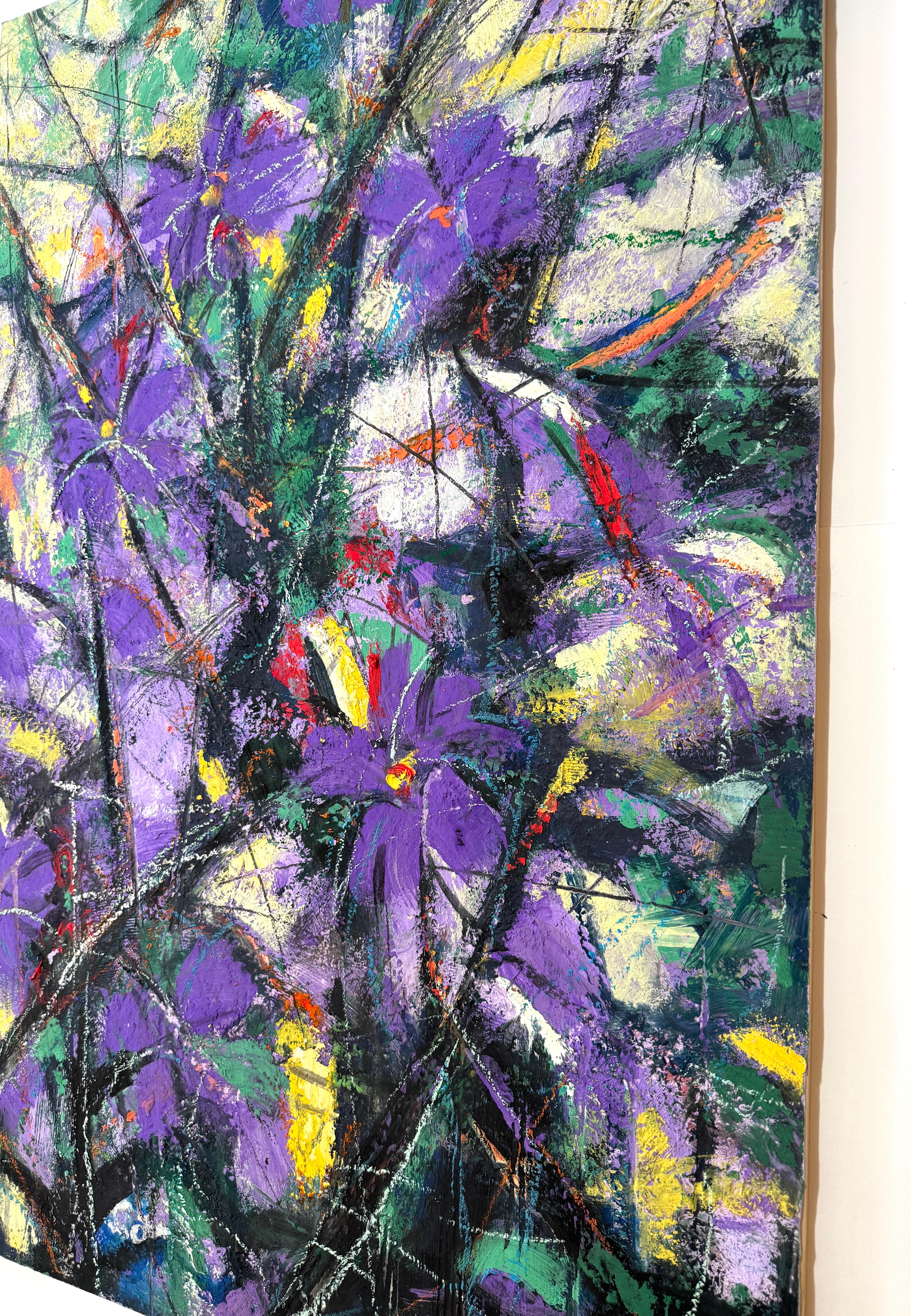 Essenza di viola Fiori astratti Pittura ad olio originale pronta da appendere - Painting Impressionismo di Eduard Matevosyan