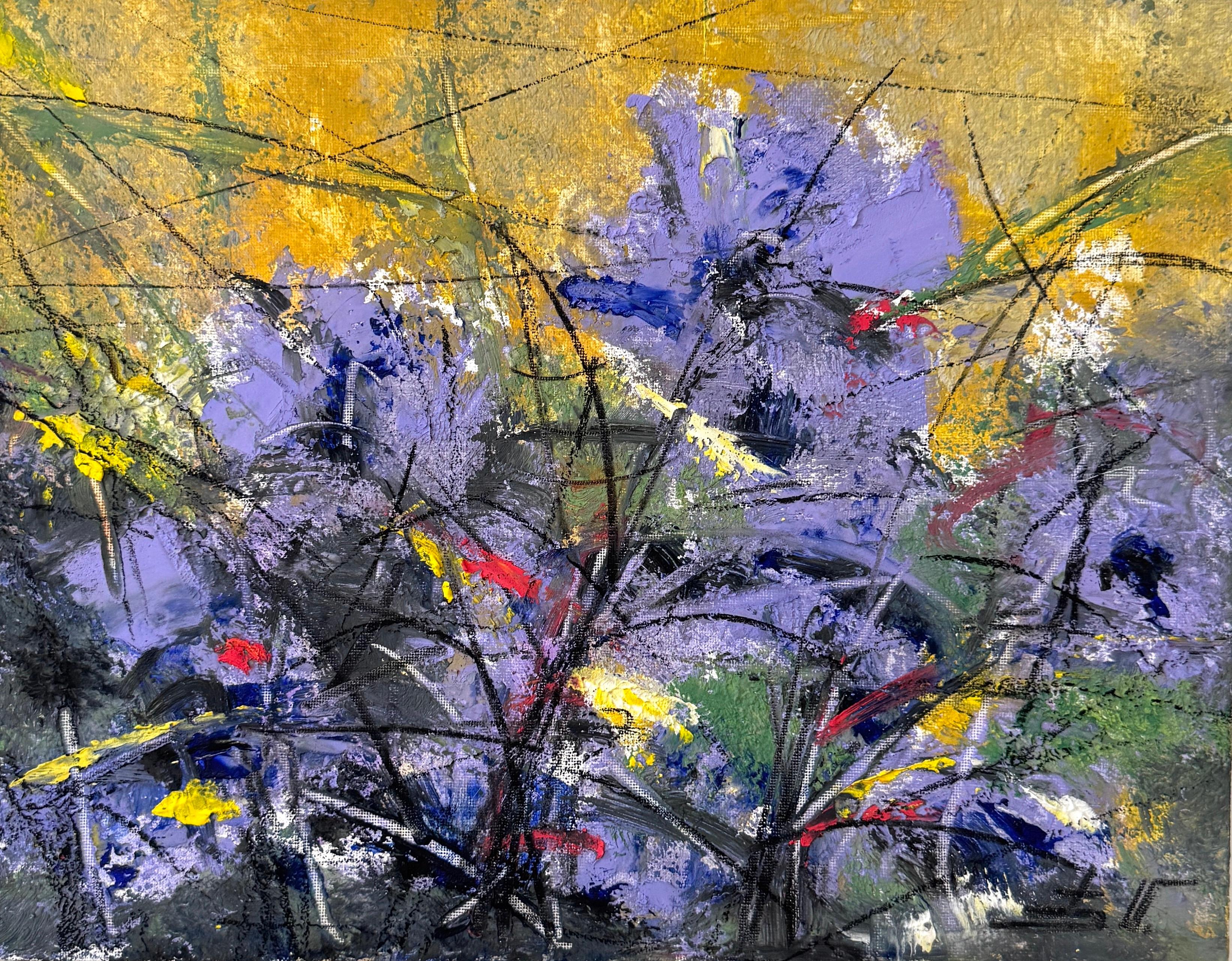 Landscape Painting Eduard Matevosyan - Peinture à l'huile impressionniste originale Violets Flowers, unique en son genre