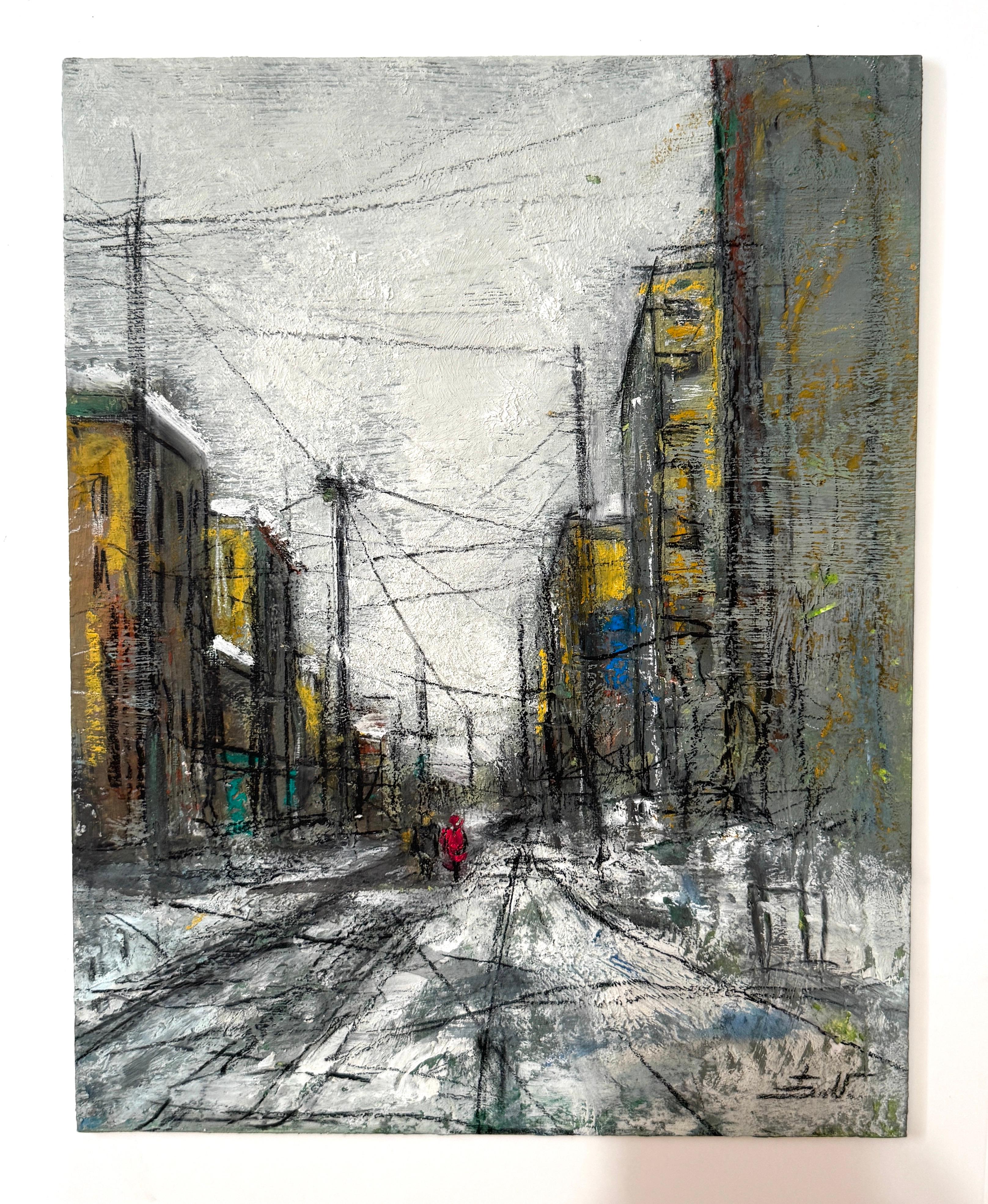 Impressionnisme de la ville d'hiver Peinture à l'huile originale unique en son genre - Painting de Eduard Matevosyan