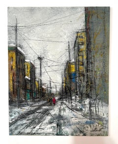 Winter City Impressionism Original oil Painting One of a Kind