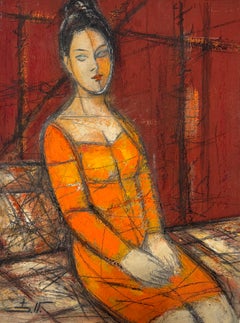 Woman in Orange Portrait Original oil Painting One of a Kind