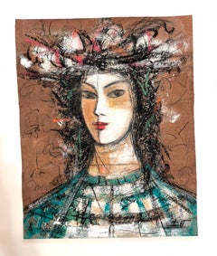 Donna in ocra Ritratto Arte contemporanea Pittura ad olio originale Unica nel suo genere