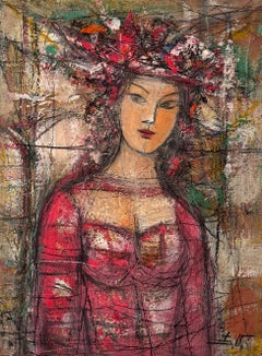Women in Red Portrait Contemporary Art Original oil Painting One of a Kind