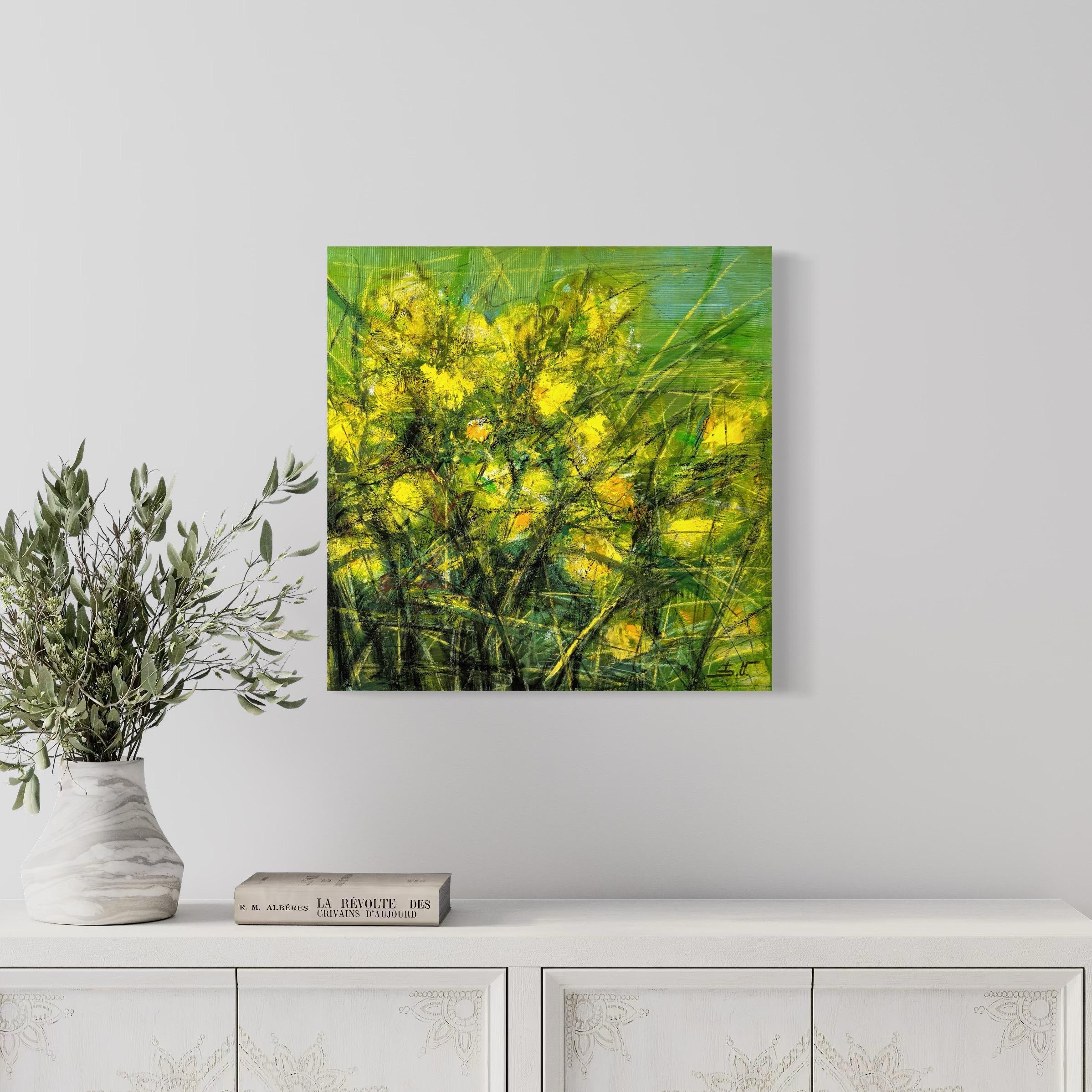 Yellow Serenity Flowers Impressionism Original oil Painting Ready to Hang For Sale 1