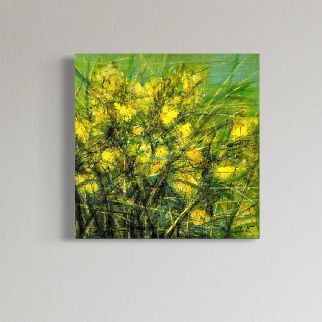 Yellow Serenity Flowers Impressionism Original oil Painting Ready to Hang For Sale 2