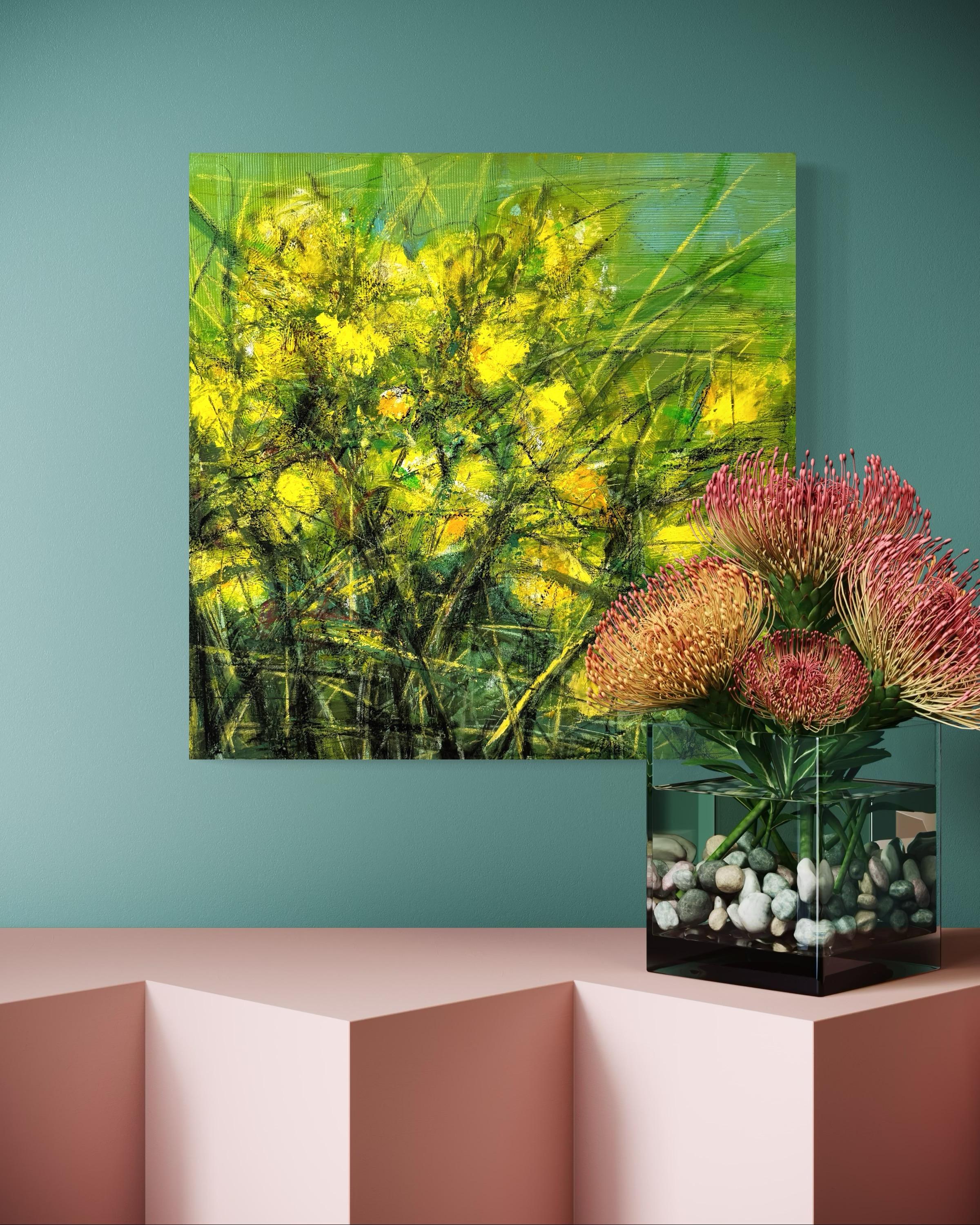 Yellow Serenity Flowers Impressionism Original oil Painting Ready to Hang For Sale 3