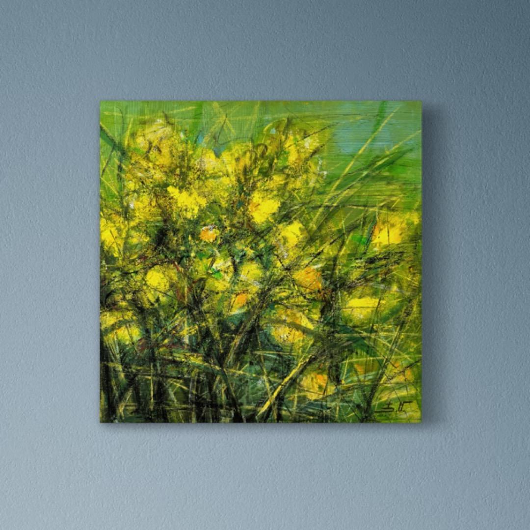 Yellow Serenity Flowers Impressionism Original oil Painting Ready to Hang For Sale 4