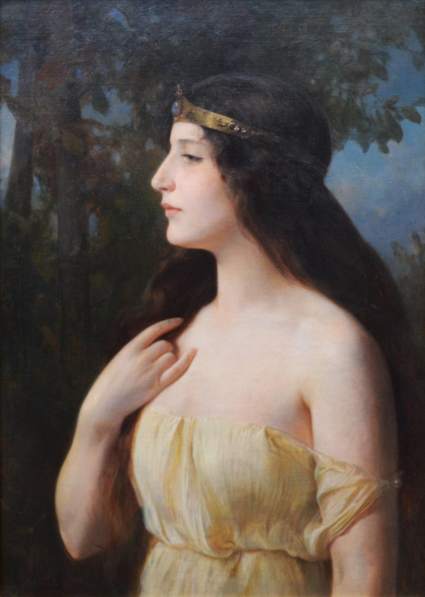 Peinture à l'huile néoclassique du 19e siècle Déesse Héra de la Grèce antique Olympienne - Préraphaélite Painting par Eduard Niczky