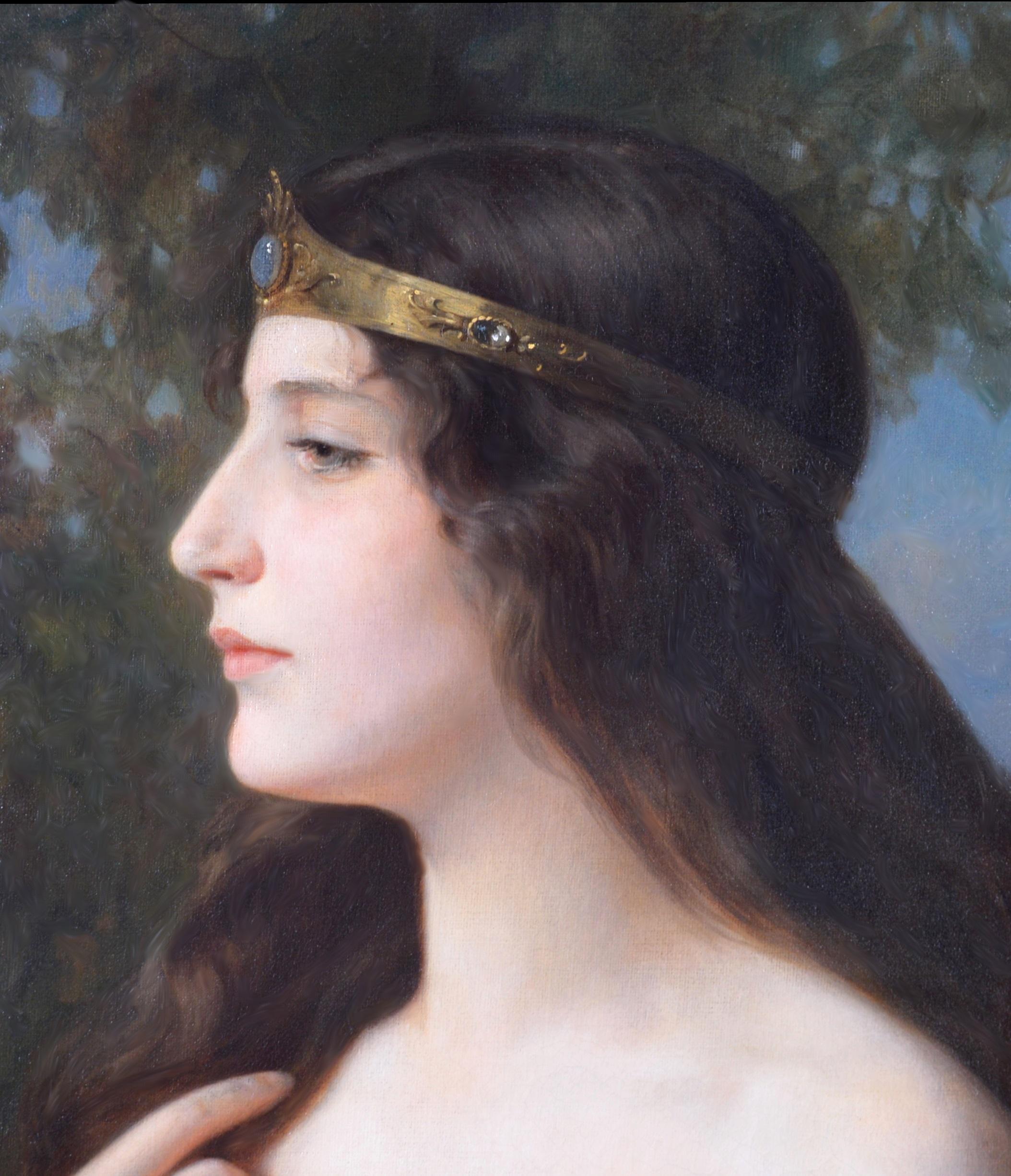 Peinture à l'huile néoclassique du 19e siècle Déesse Héra de la Grèce antique Olympienne - Marron Figurative Painting par Eduard Niczky
