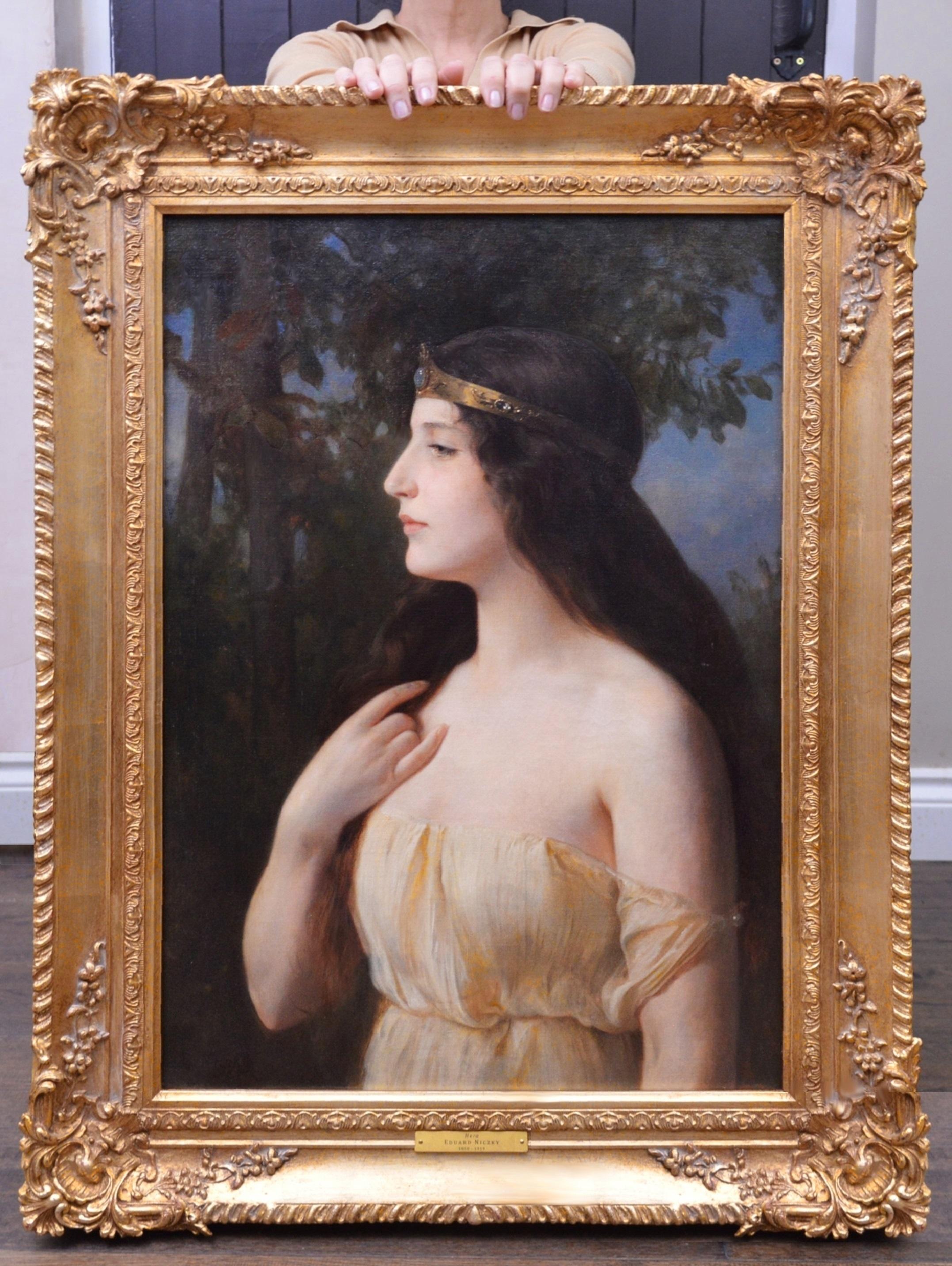 Pittura ad olio neoclassica del XIX secolo raffigurante la dea dell'Olimpo Hera Antica Grecia - Painting di Eduard Niczky