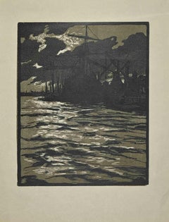 Barcos en el río - xilografía de Eduard Pellens - 1907