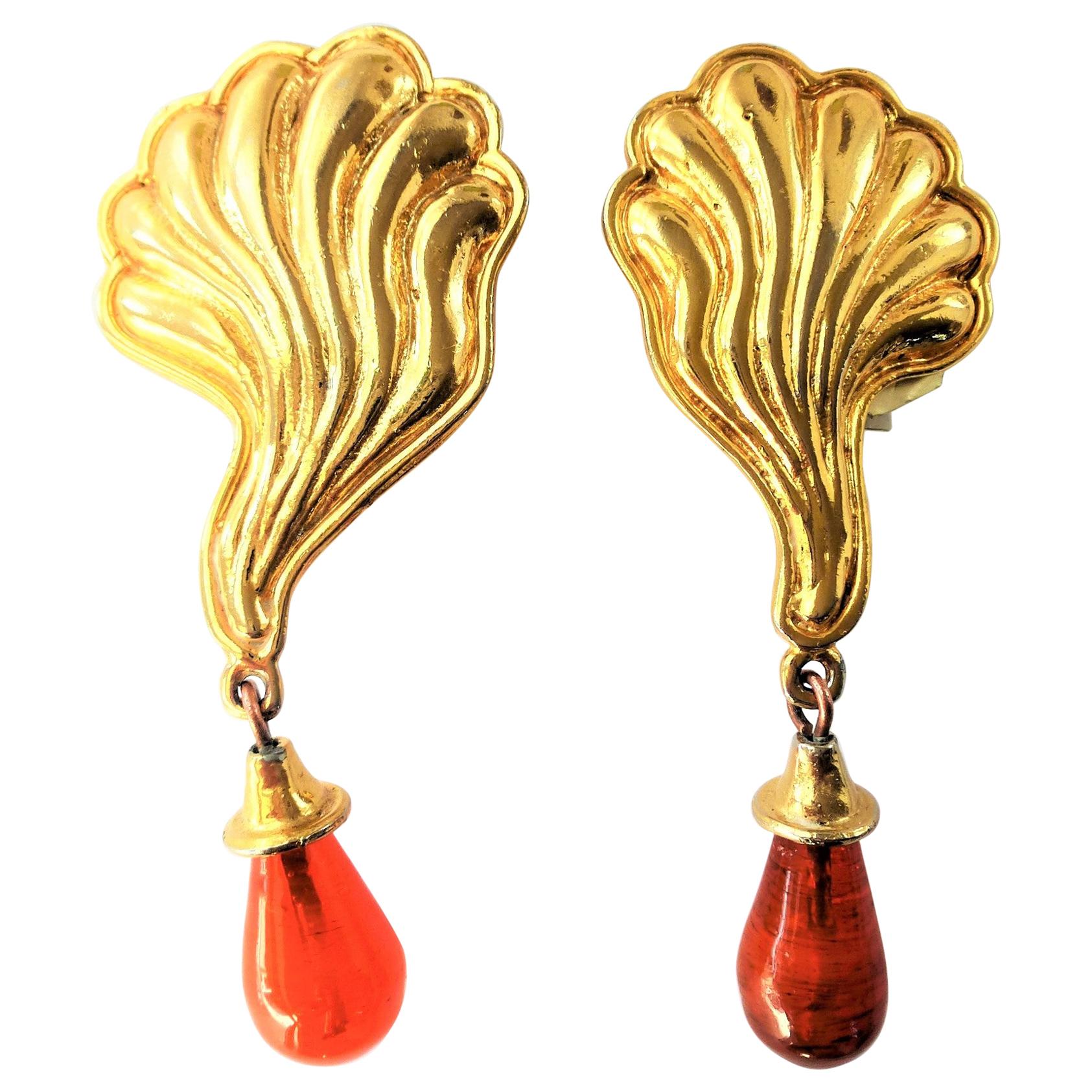 EDUARD RAMBAUD PARIS ear clips gold plated about 1980/90 For Sale