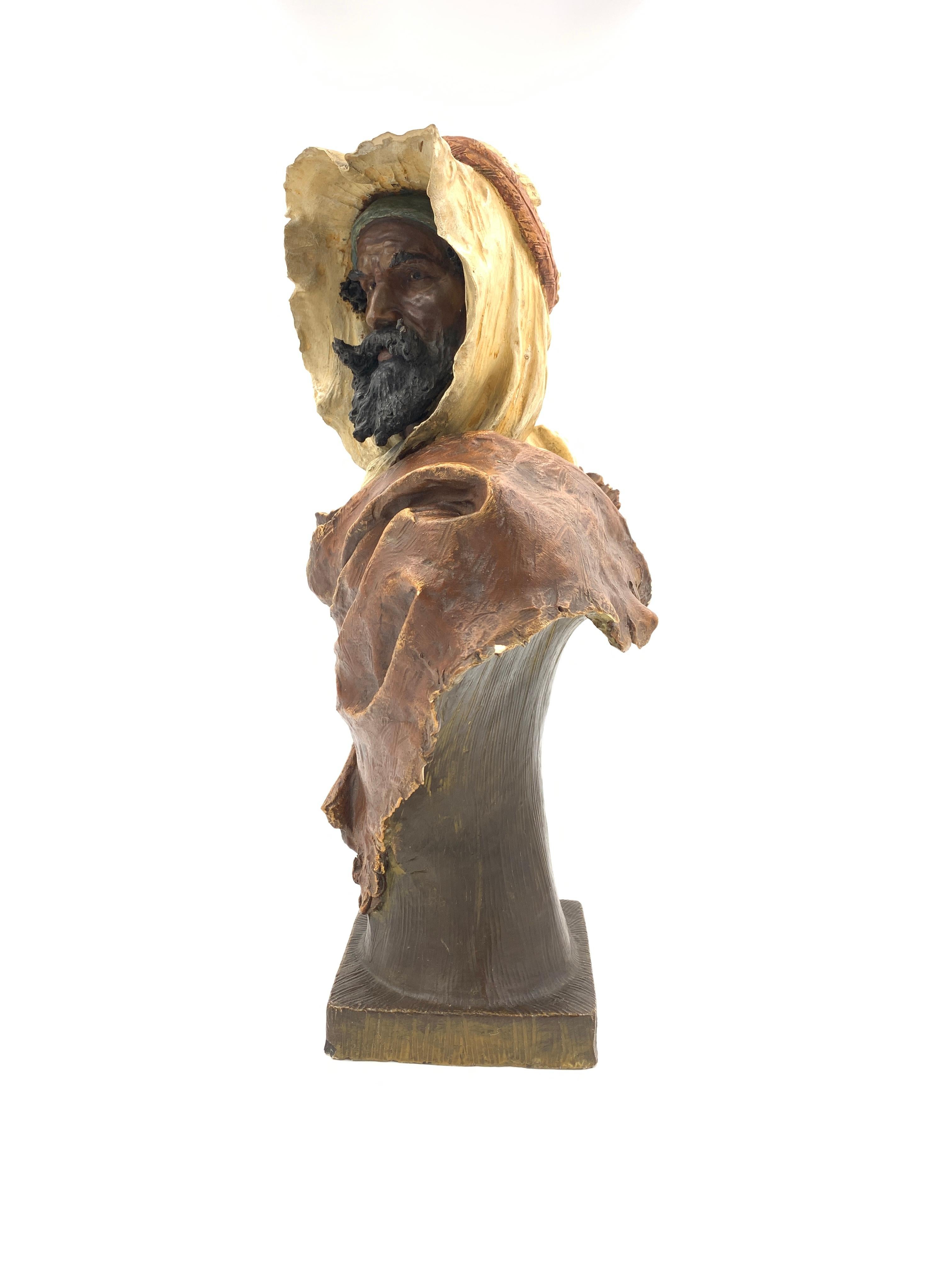 What a fierce expression is sculpted onto this Bohemian Eduard Stellmacher terracotta bust! Late 19th century.