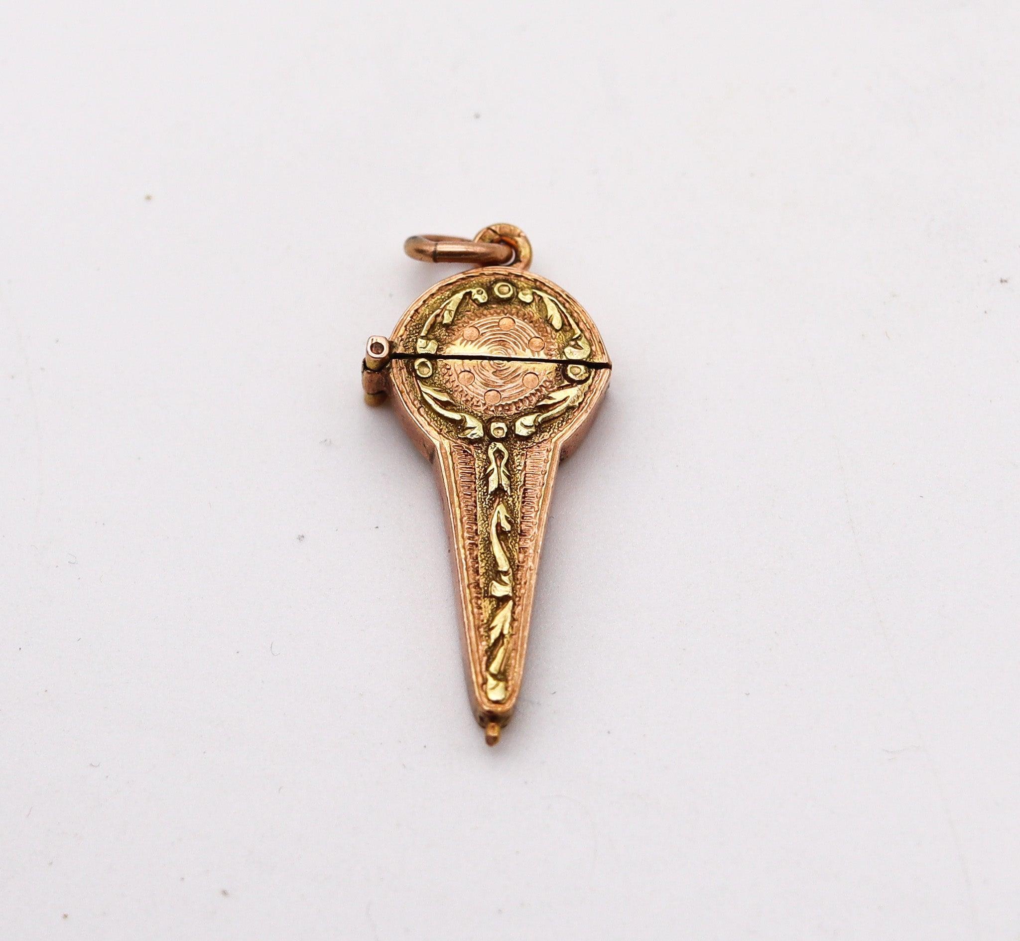 EDUARD TURK 1900 Austria Edwardian Miniature Etoile Box Charm In 18Kt Gold in vendita 1