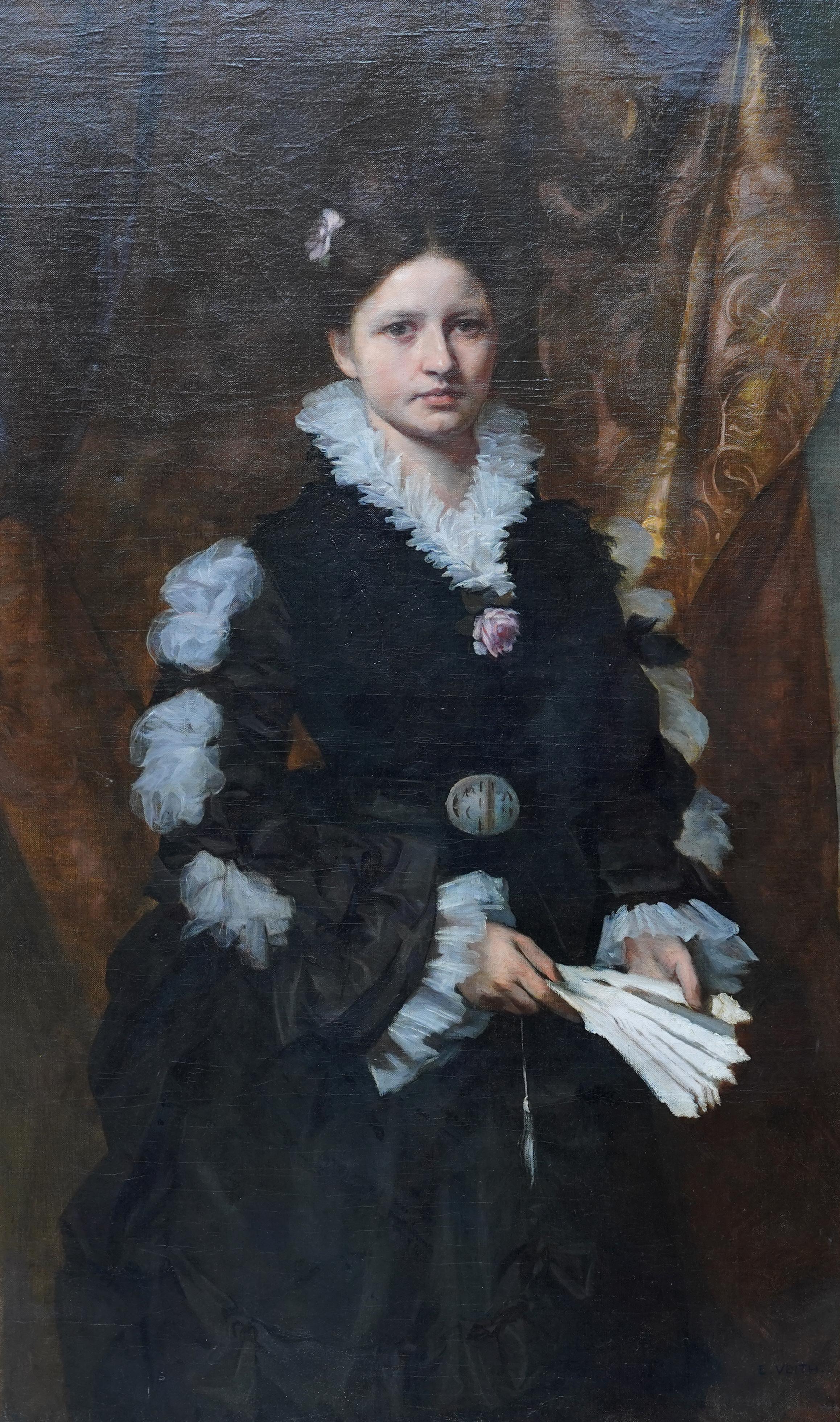 Portrait of an Elegant Lady - Austrian Symbolism 19th century art oil painting For Sale 5