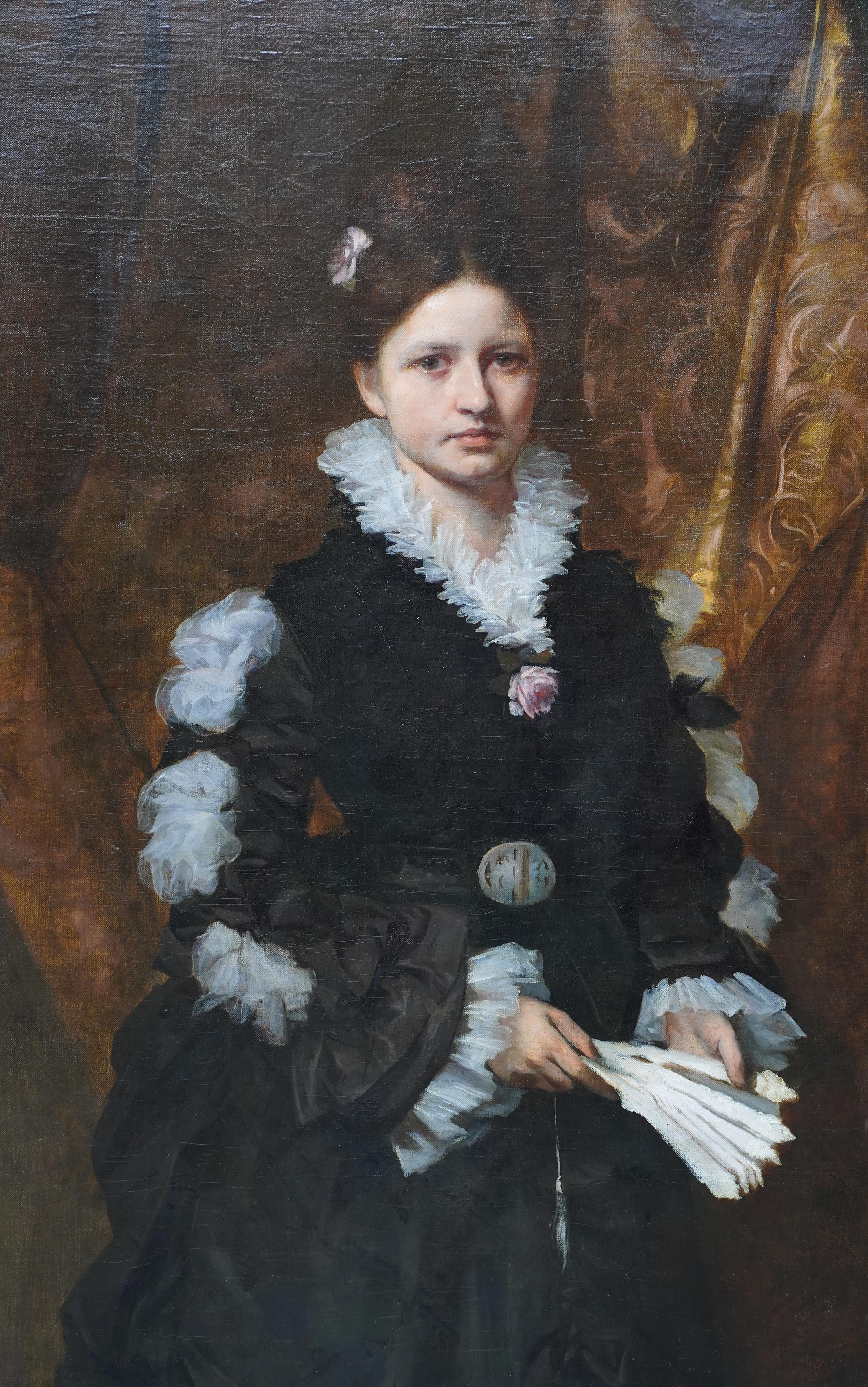 Portrait d'une dame élégante - Symbolisme autrichien Peinture à l'huile du 19e siècle - Victorien Painting par Eduard Veith