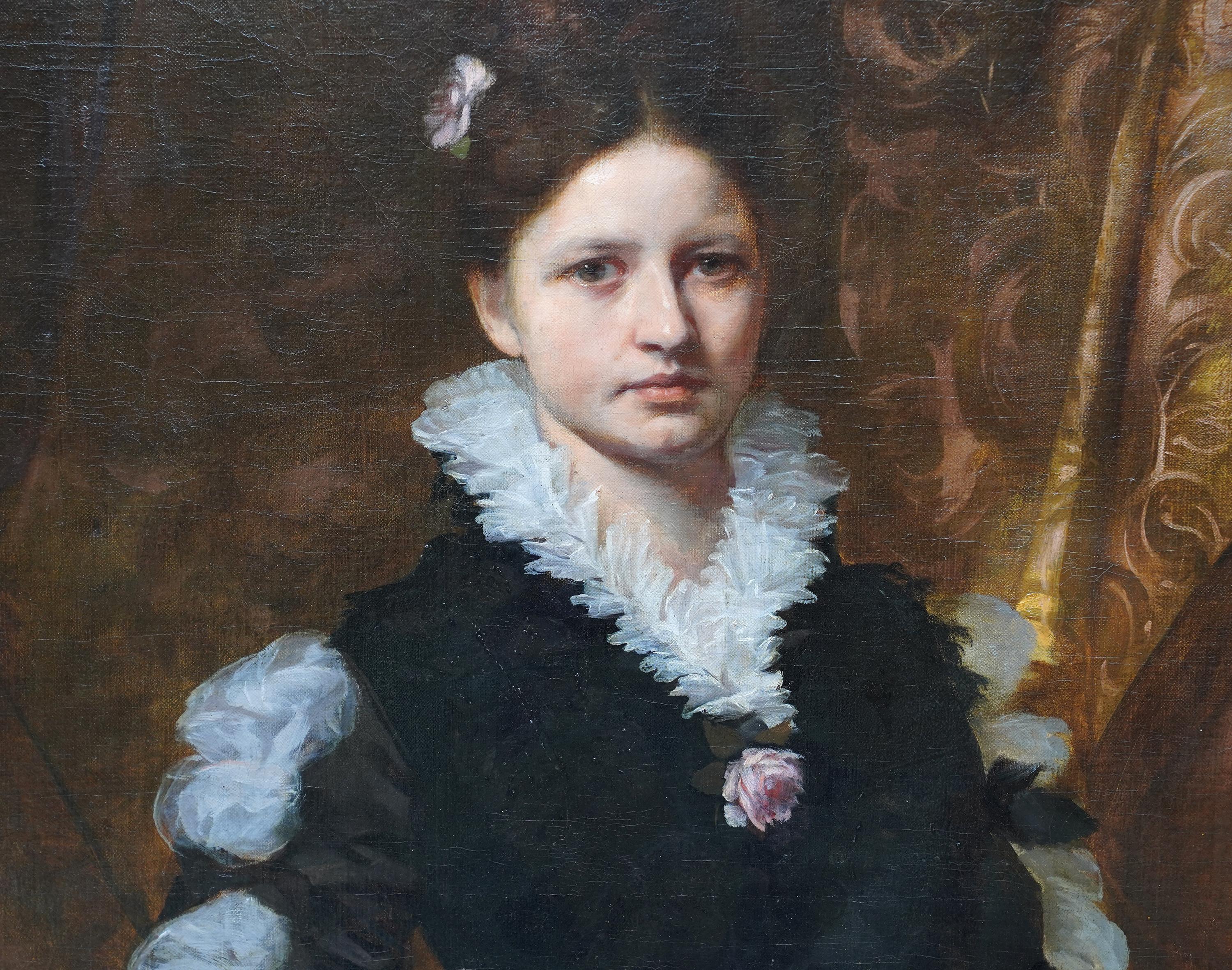Portrait d'une dame élégante - Symbolisme autrichien Peinture à l'huile du 19e siècle en vente 1