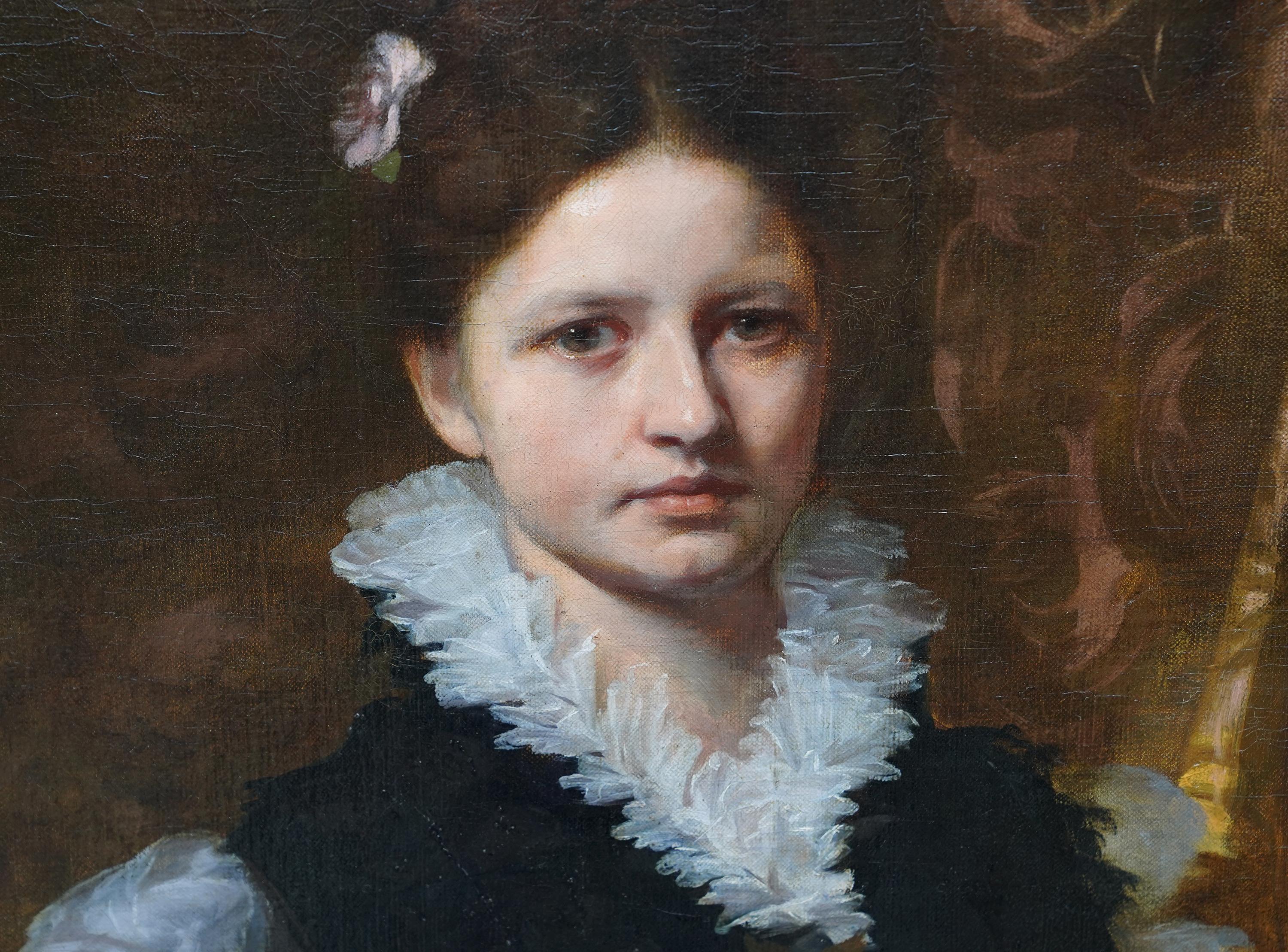 Portrait d'une dame élégante - Symbolisme autrichien Peinture à l'huile du 19e siècle en vente 2