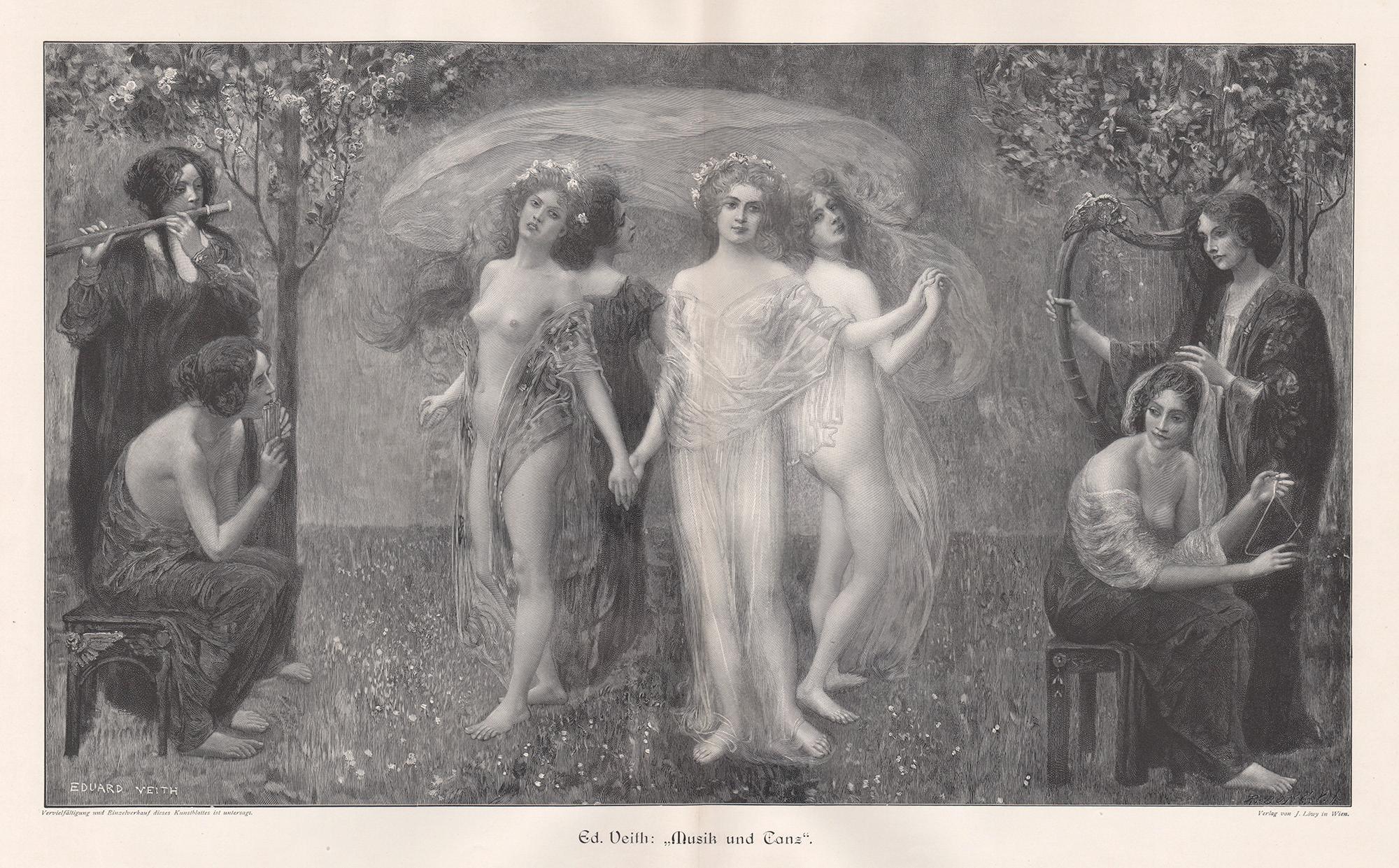 Musik und Danz (Musik und Tanz), nach Eduard Veith, deutscher antiker Kupferstich